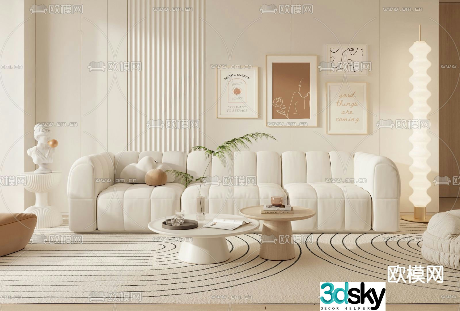 Cream style sofa multi-person sofa 3d model