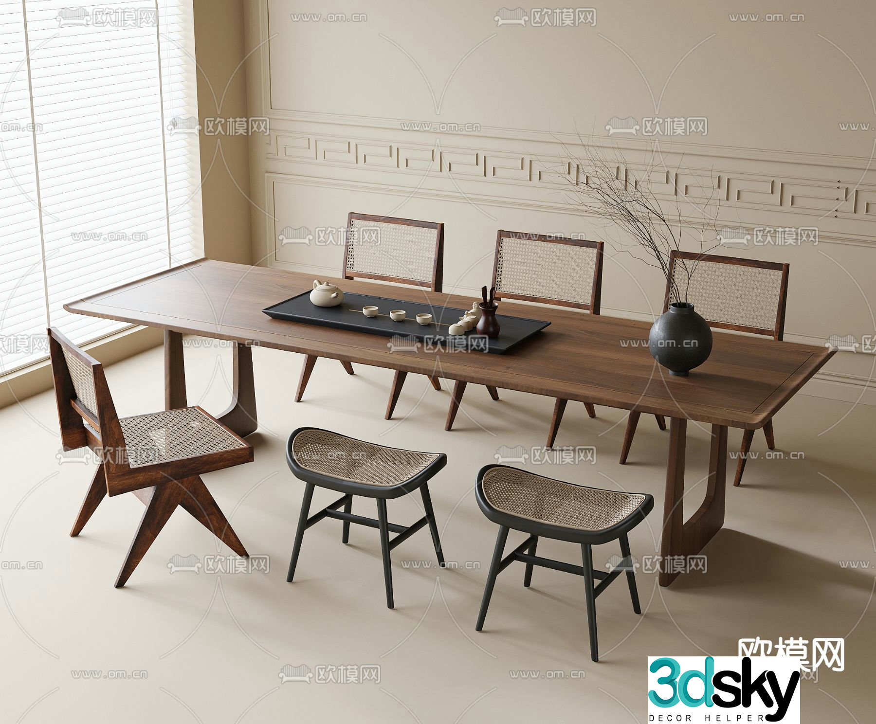 Medieval style tea table and chairs 3d model