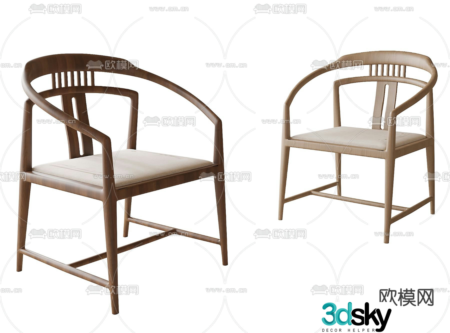 New Chinese dining chair single chair 3d model