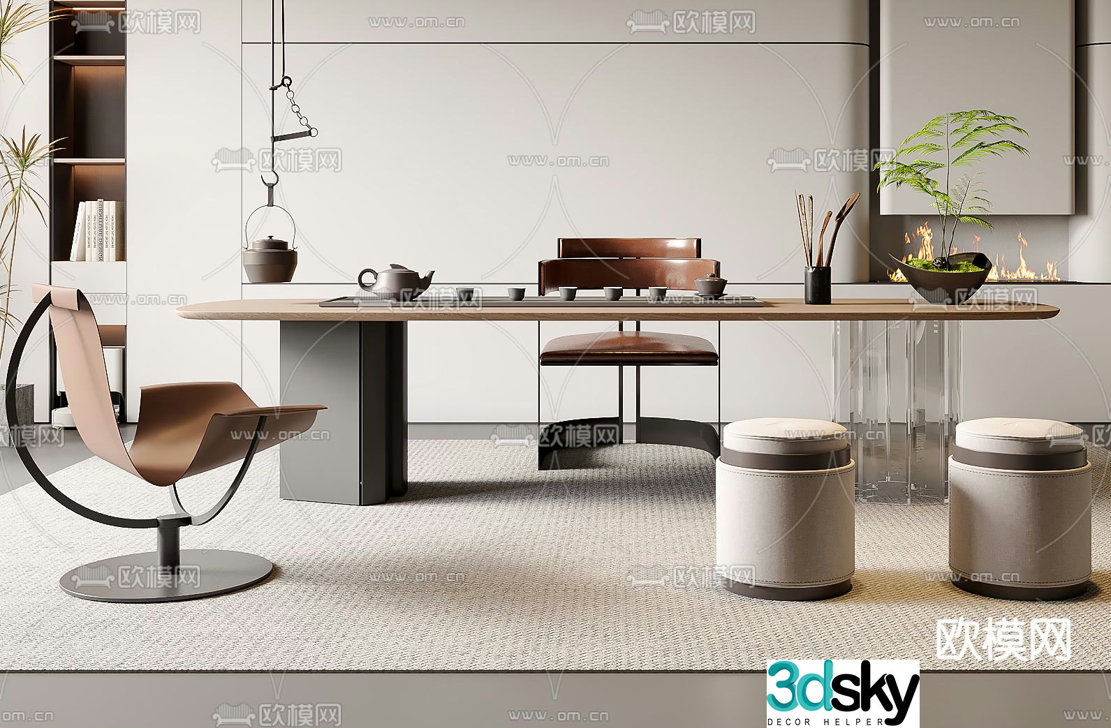 Modern tea table and chair 3d model