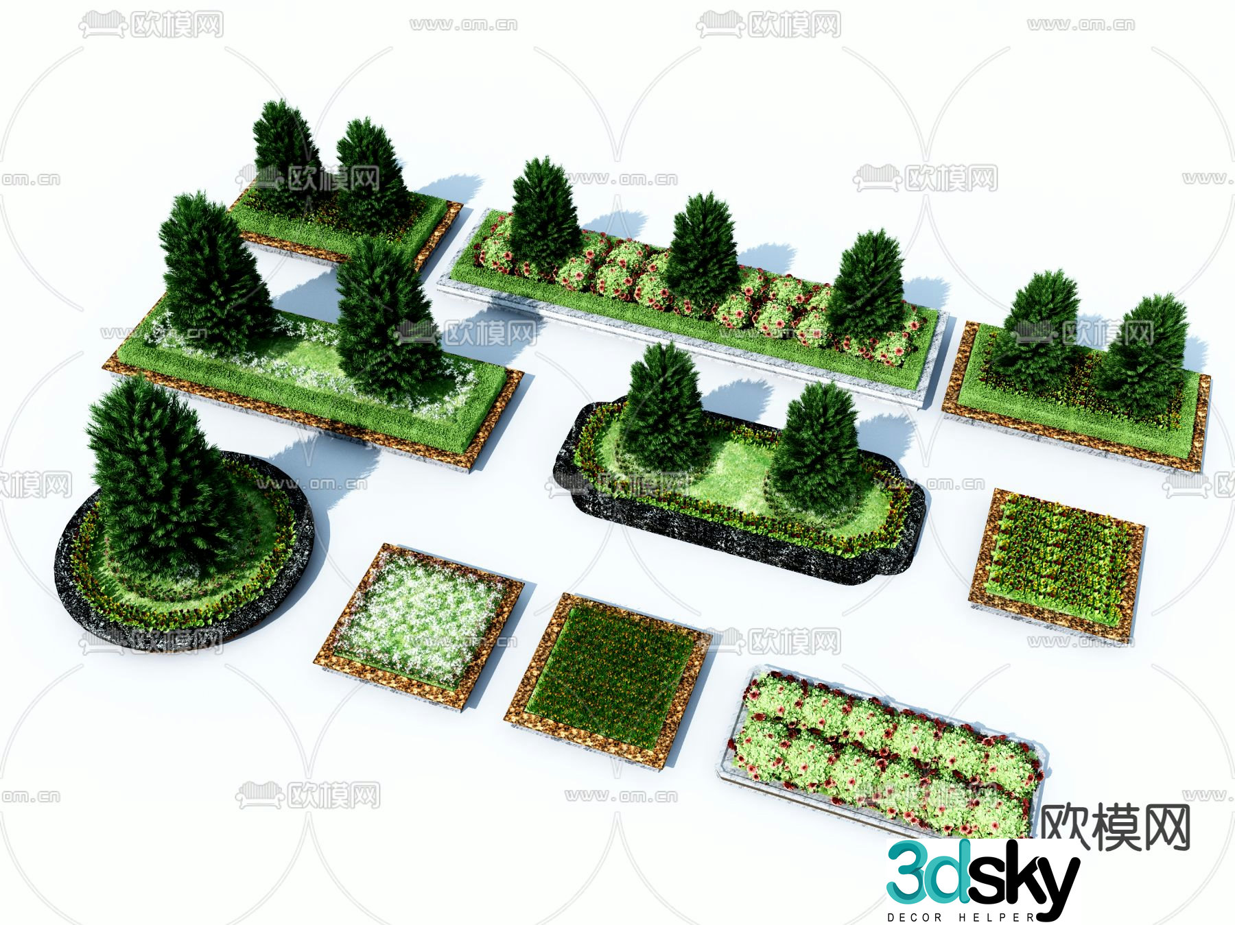 Modeling shrub hedge green belt flower bed 3d model