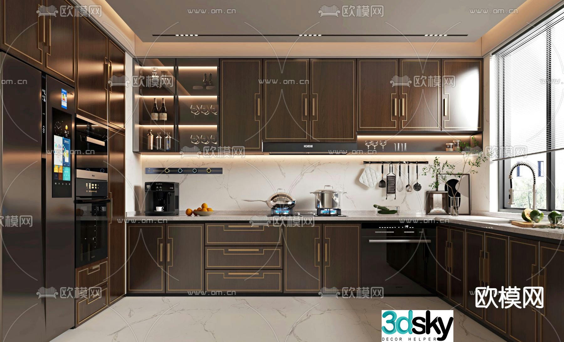 New Chinese style kitchen cabinet 3d model