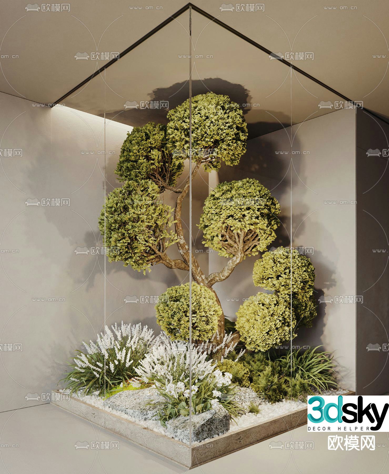 Glass landscape plant pile indoor landscaping 3d model