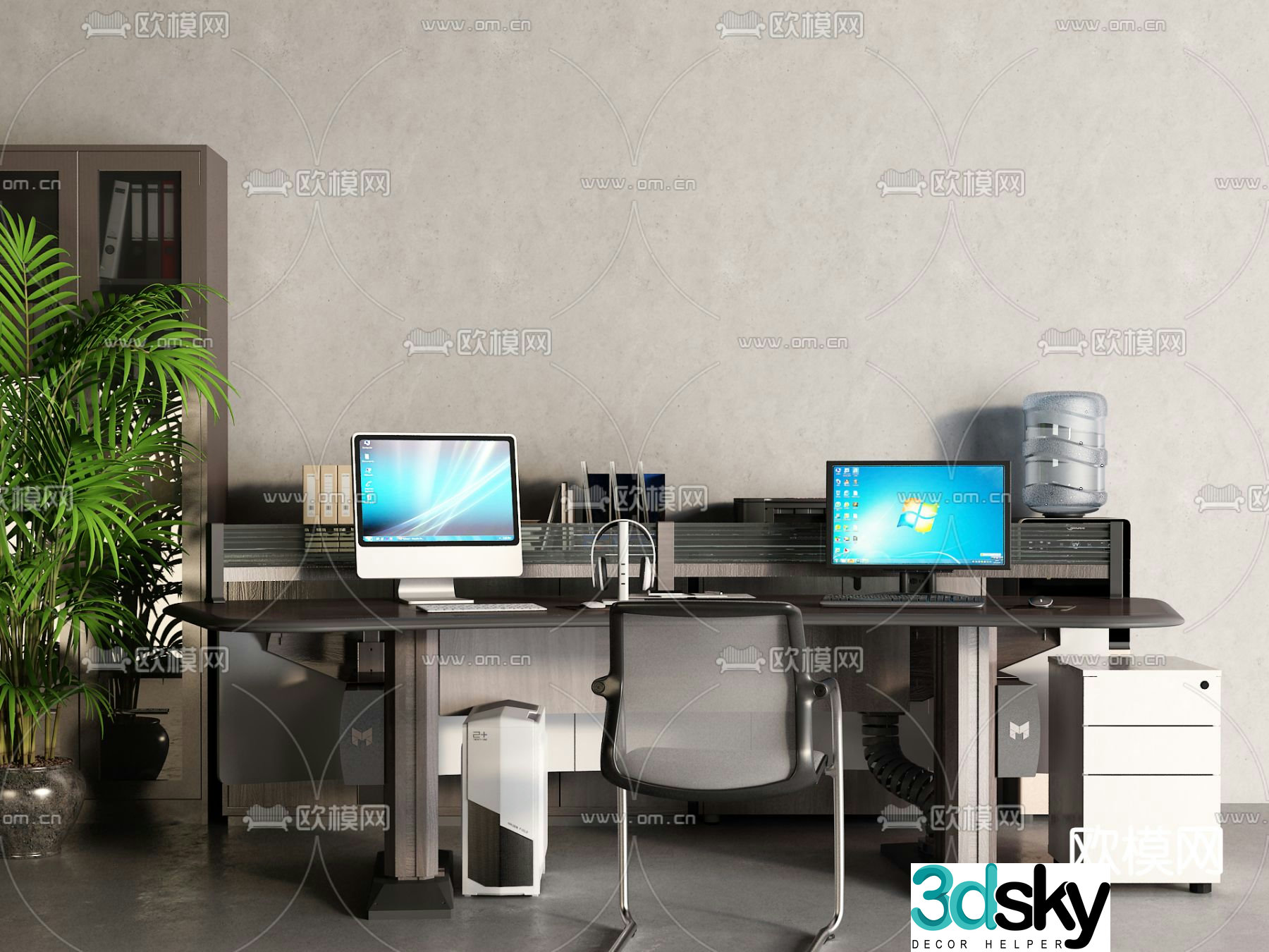 Office desk and chair position card space 3d model