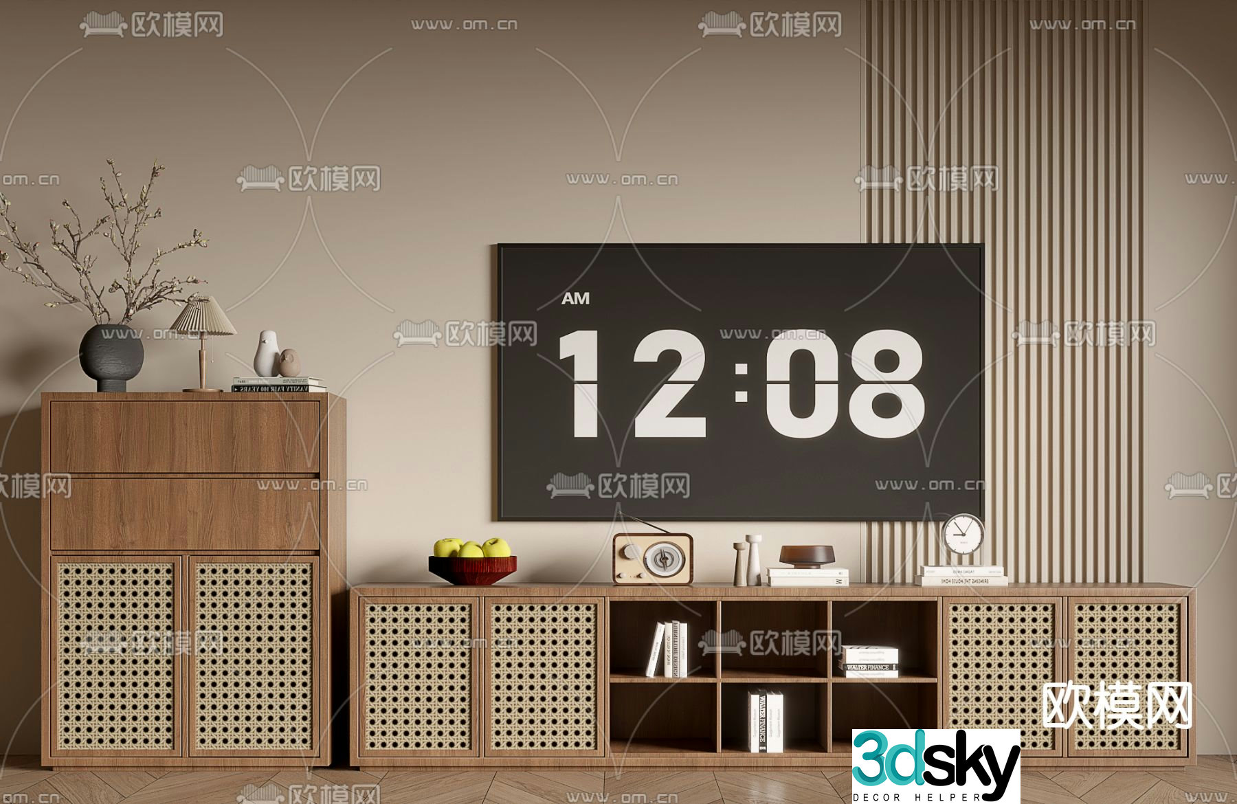 Middle-aged TV cabinet side cabinet 3D model