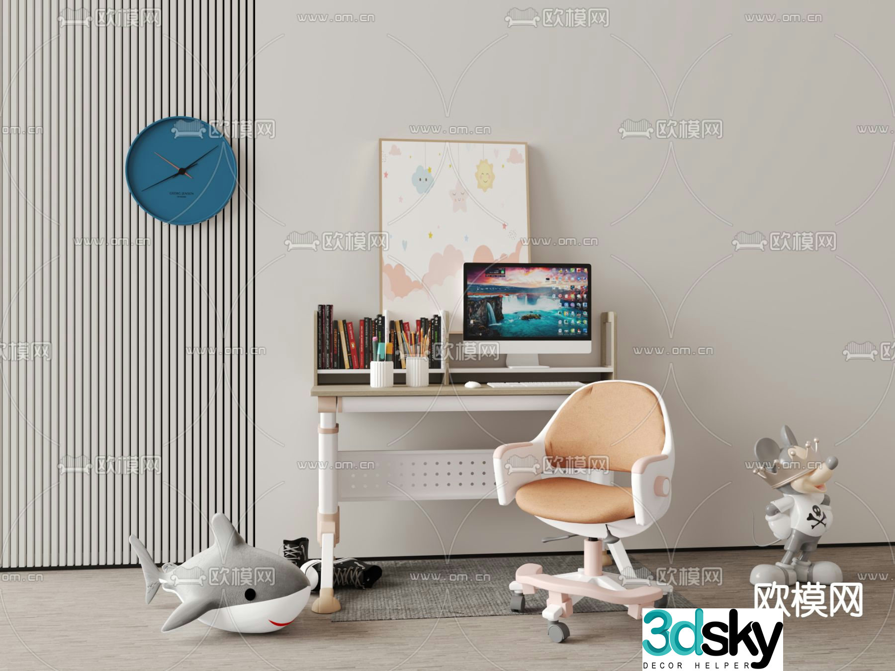 Children’s desk study table computer desk 3d model