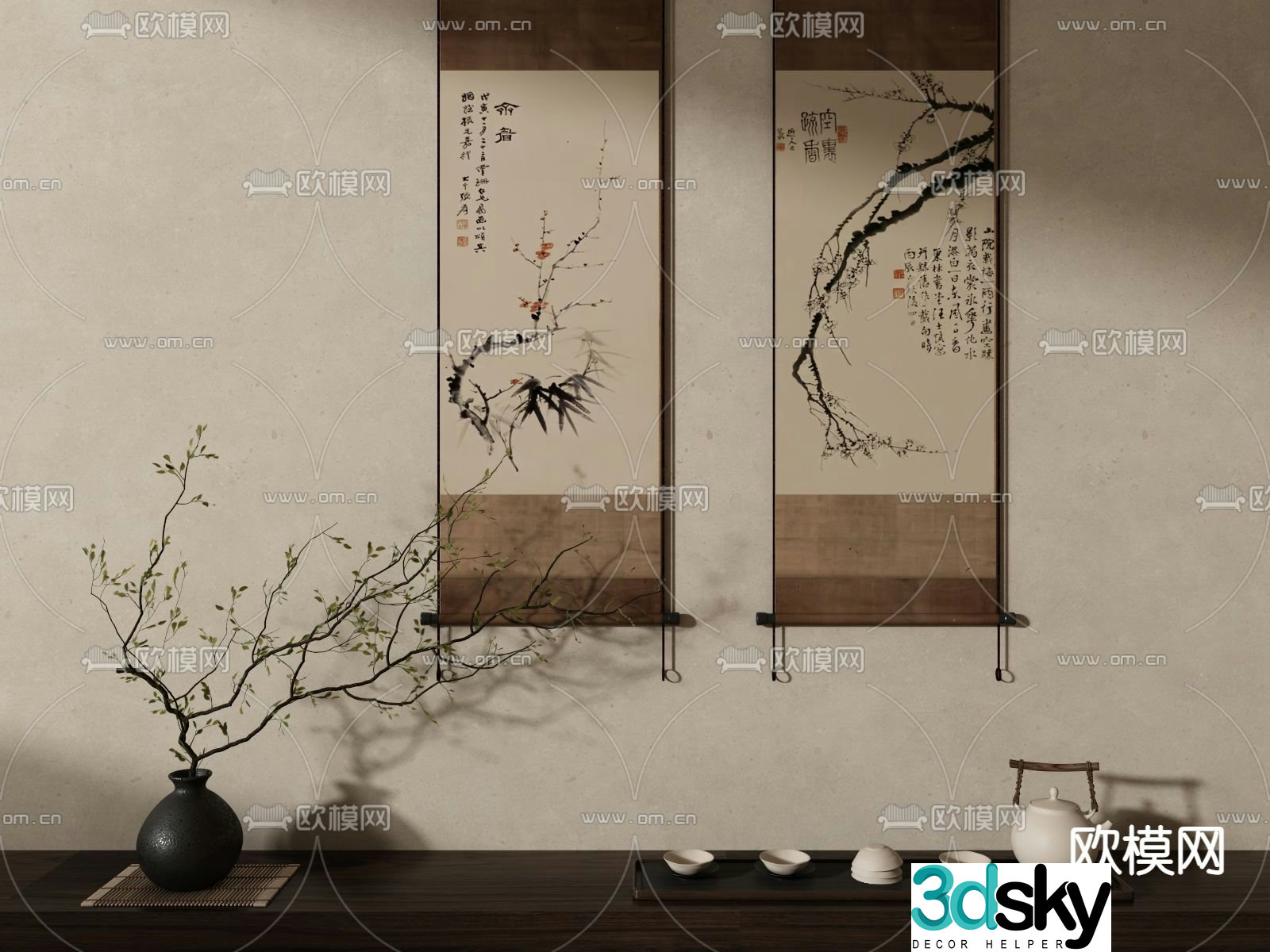 New Chinese calligraphy and painting 3D model