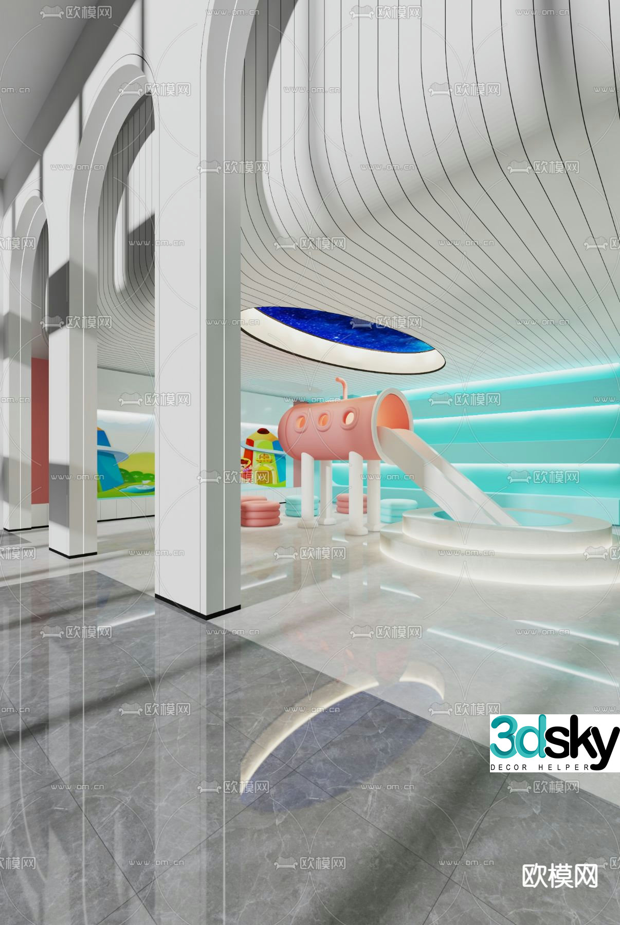 Modern children's entertainment room 3d model