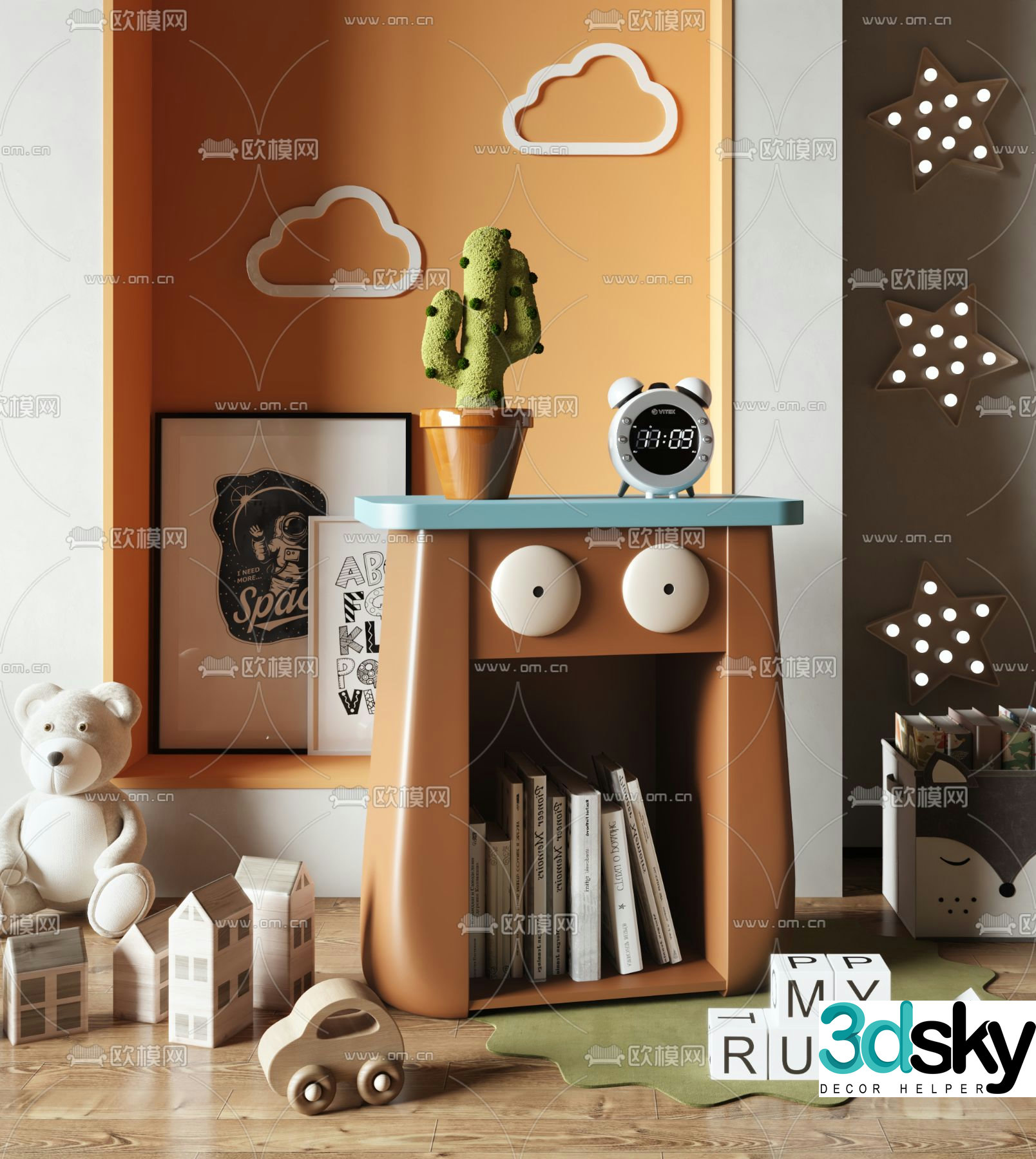 Modern children’s bedside table side cabinet toy ornaments 3D model