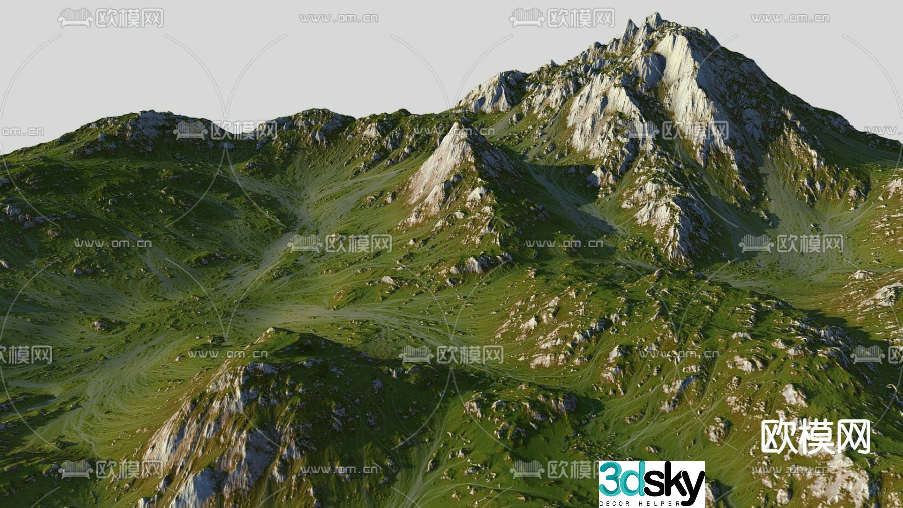 Modern grassy mountain range 3d model