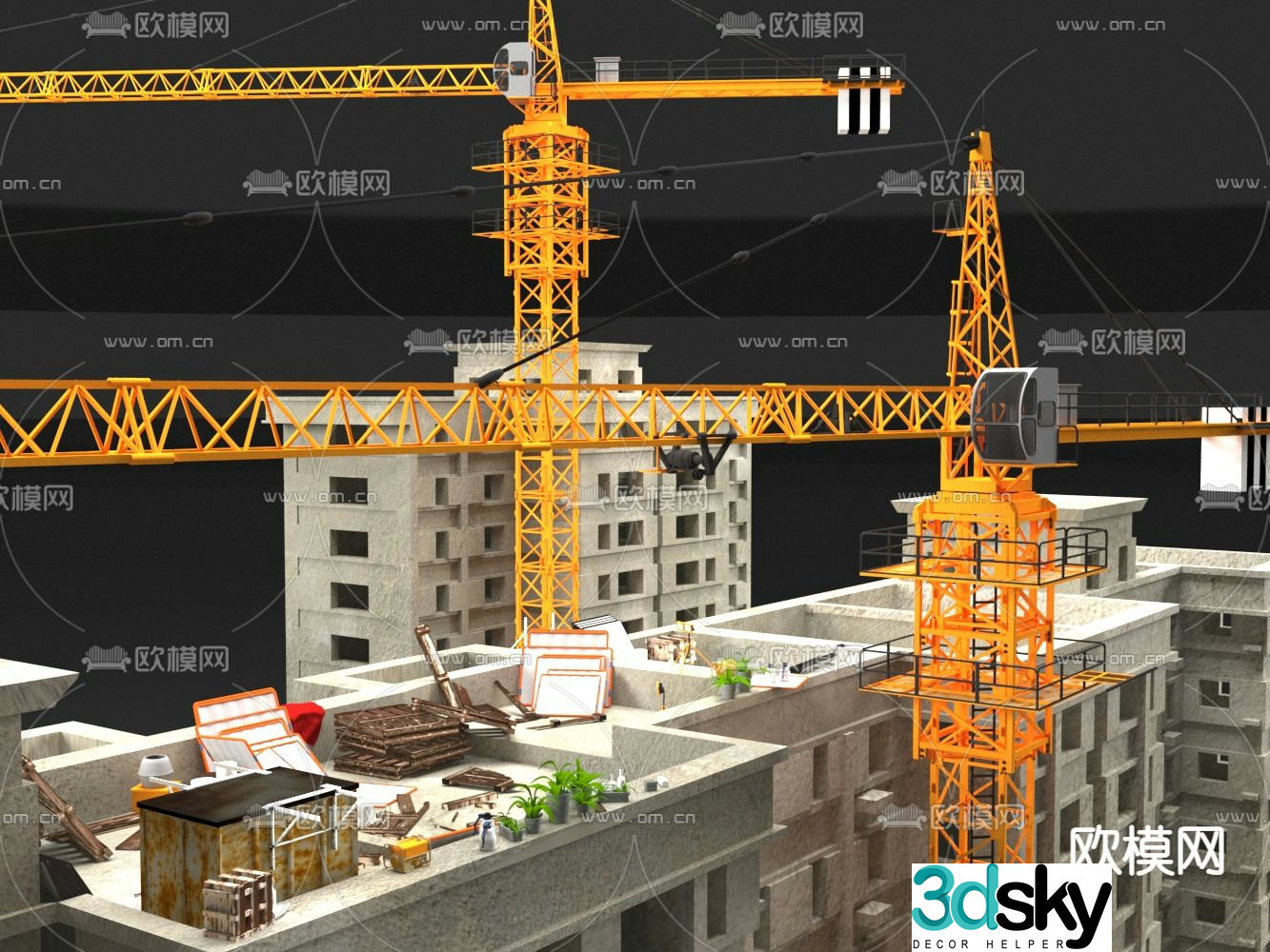 Construction site Tower crane Building 3D model
