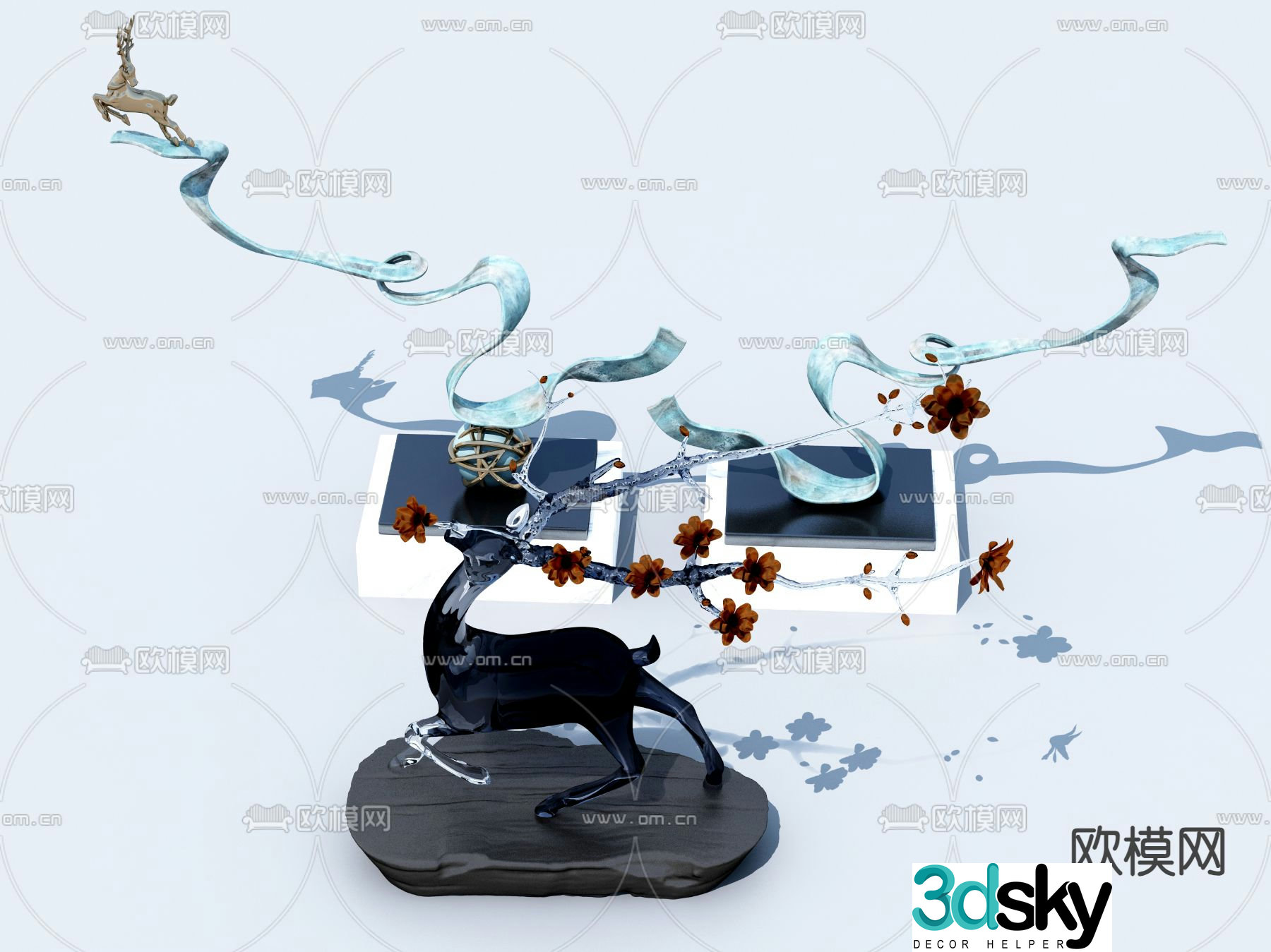 Modern urban metal sculpture landscape sketch 3D model