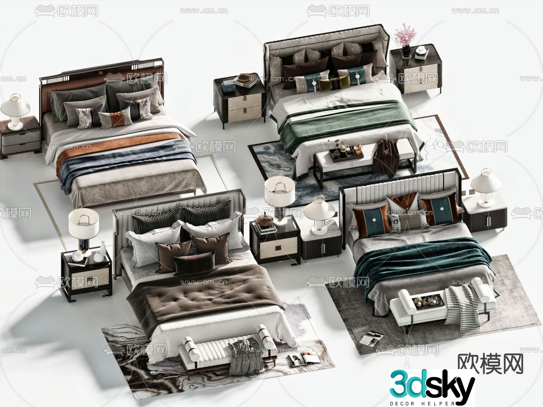 New Chinese style double bed 3d model