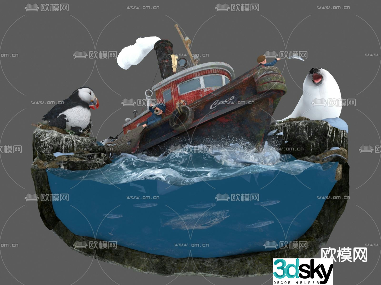 Landscape Sketch Pirate Ship Outdoor Landscape 3D Model