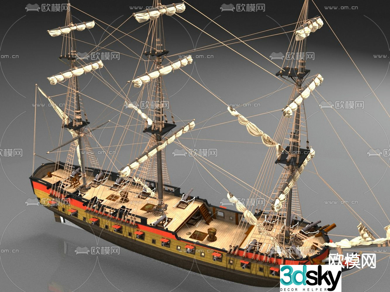 boat sail sailing ship frigate 3d model