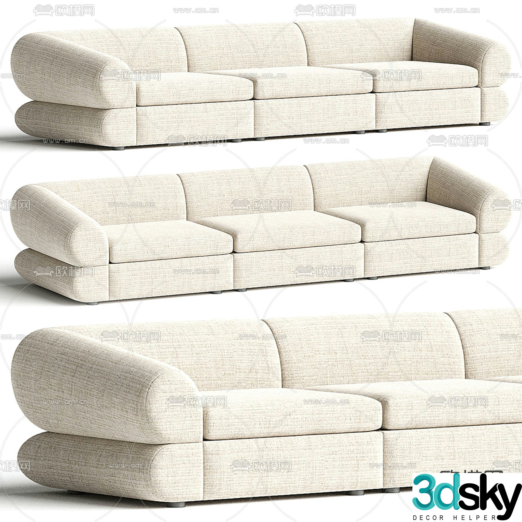 Three person sofa multi person sofa 3d model