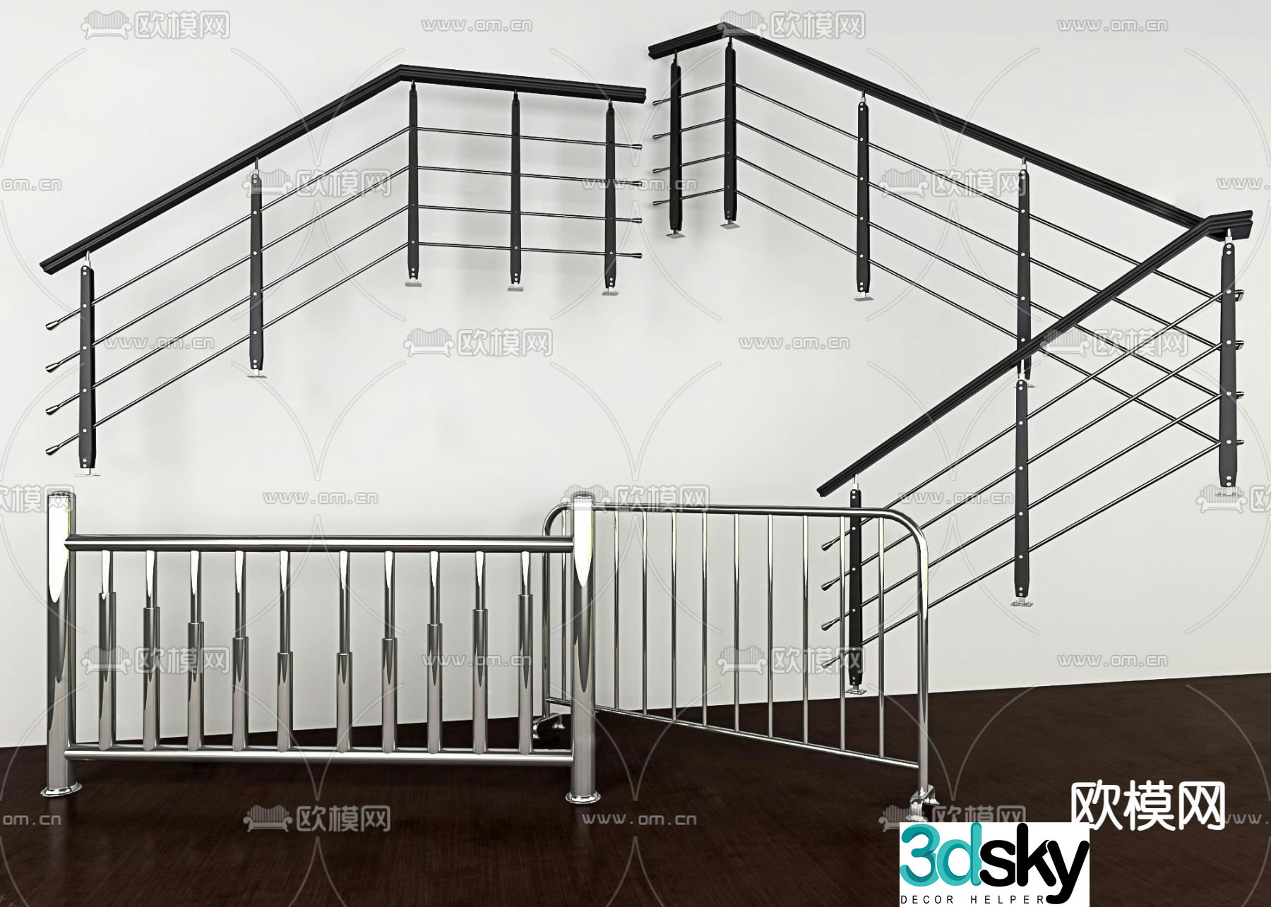 Modern stainless steel railing 3d model