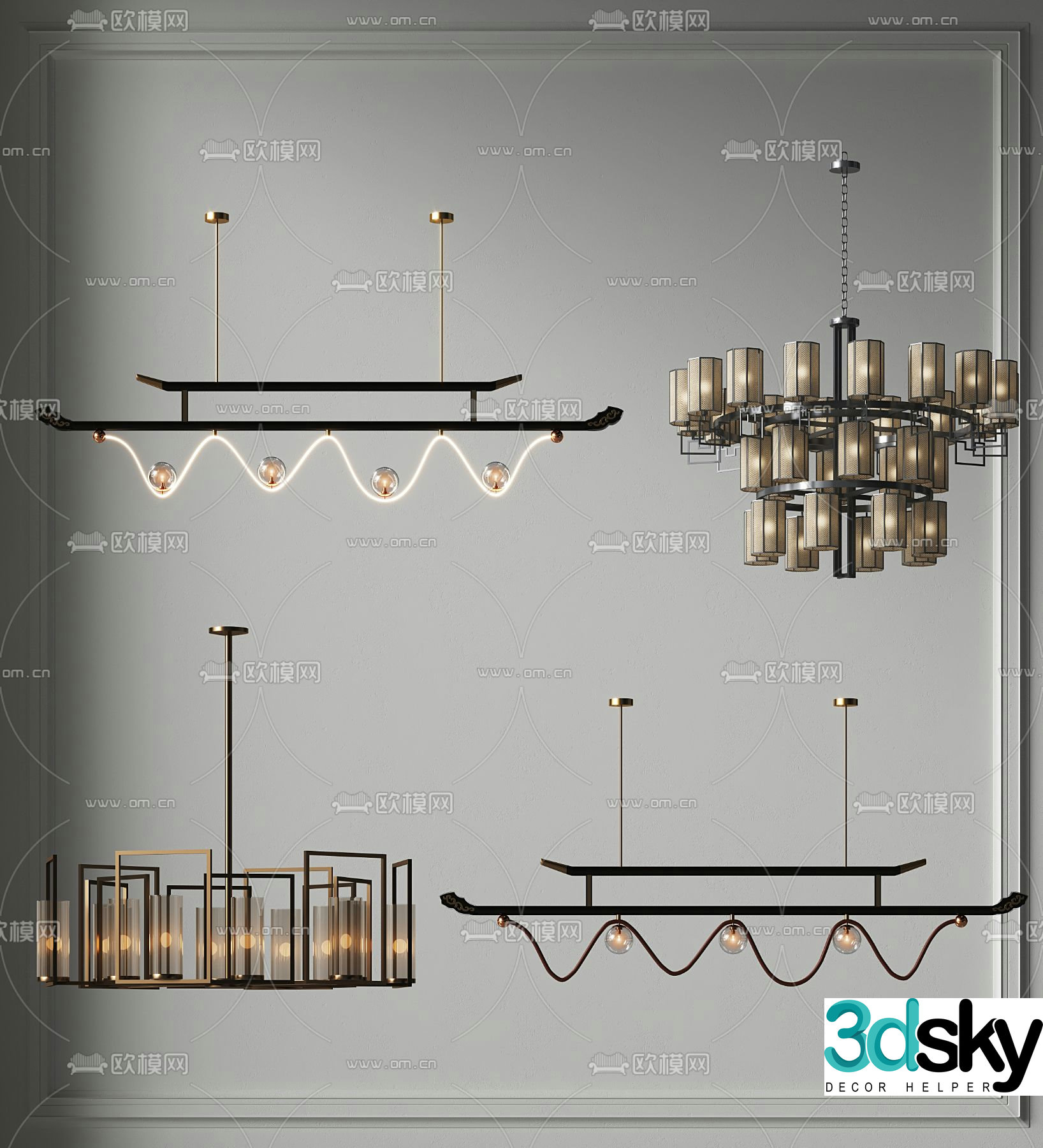 New Chinese style chandelier hall chandelier 3d model