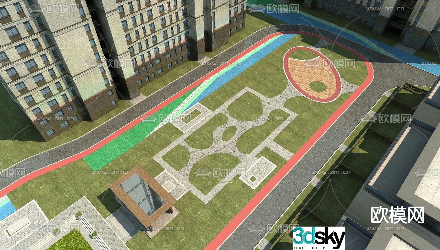 Community landscape residential landscape 3d model