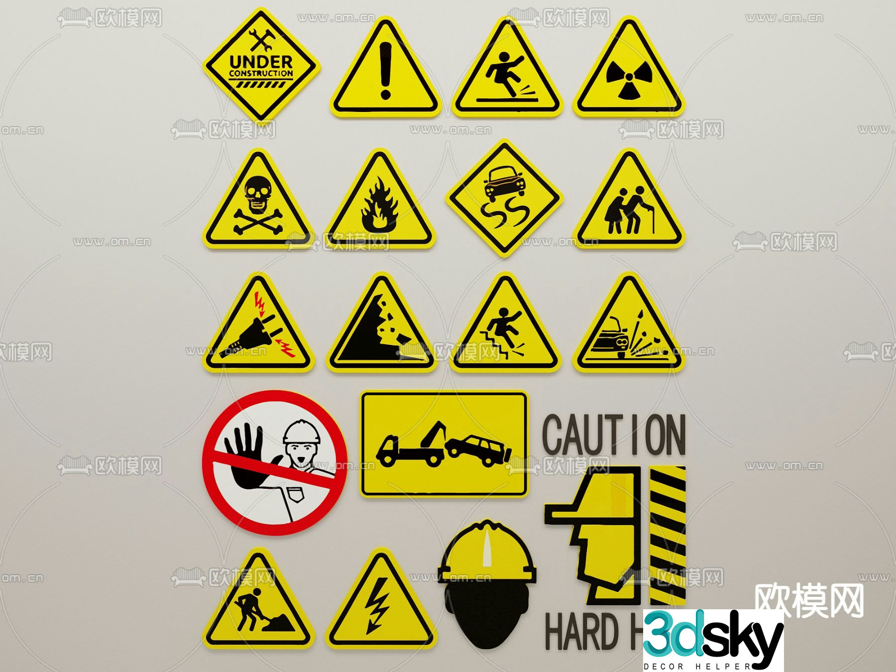 Public sign, turn sign, no stop sign 3D model