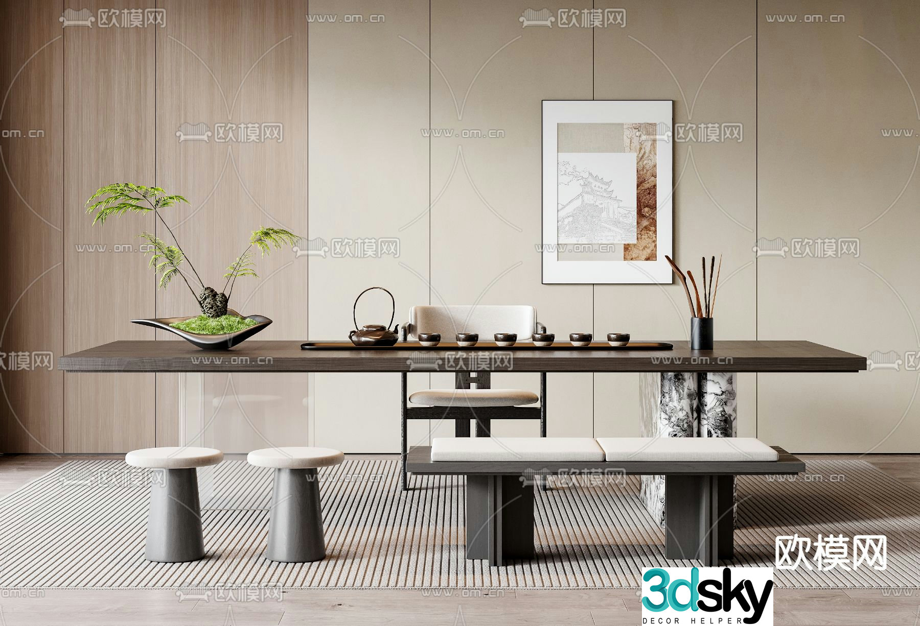 Modern tea table and chairs 3d model