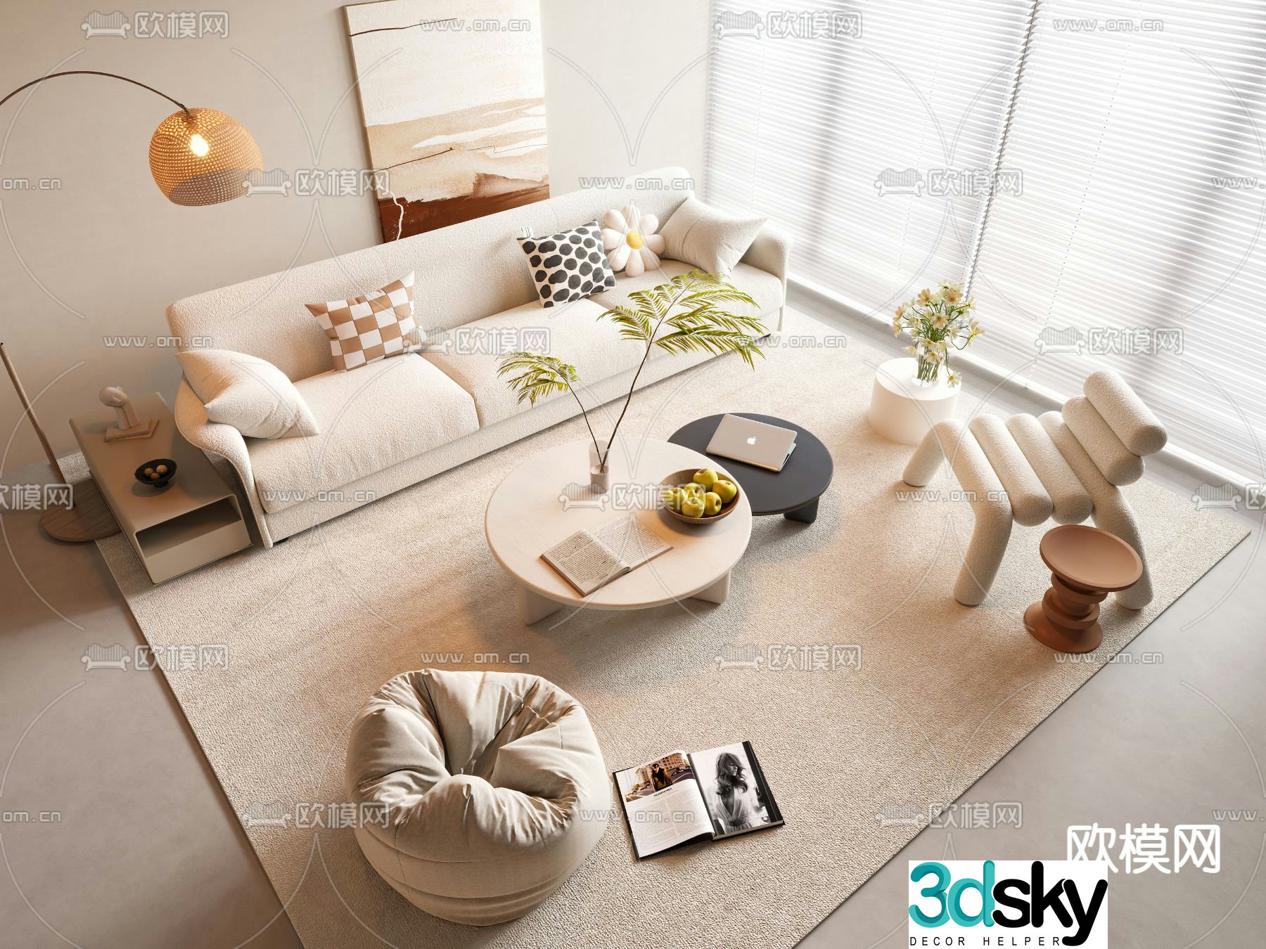 Cream style modular sofa 3d model