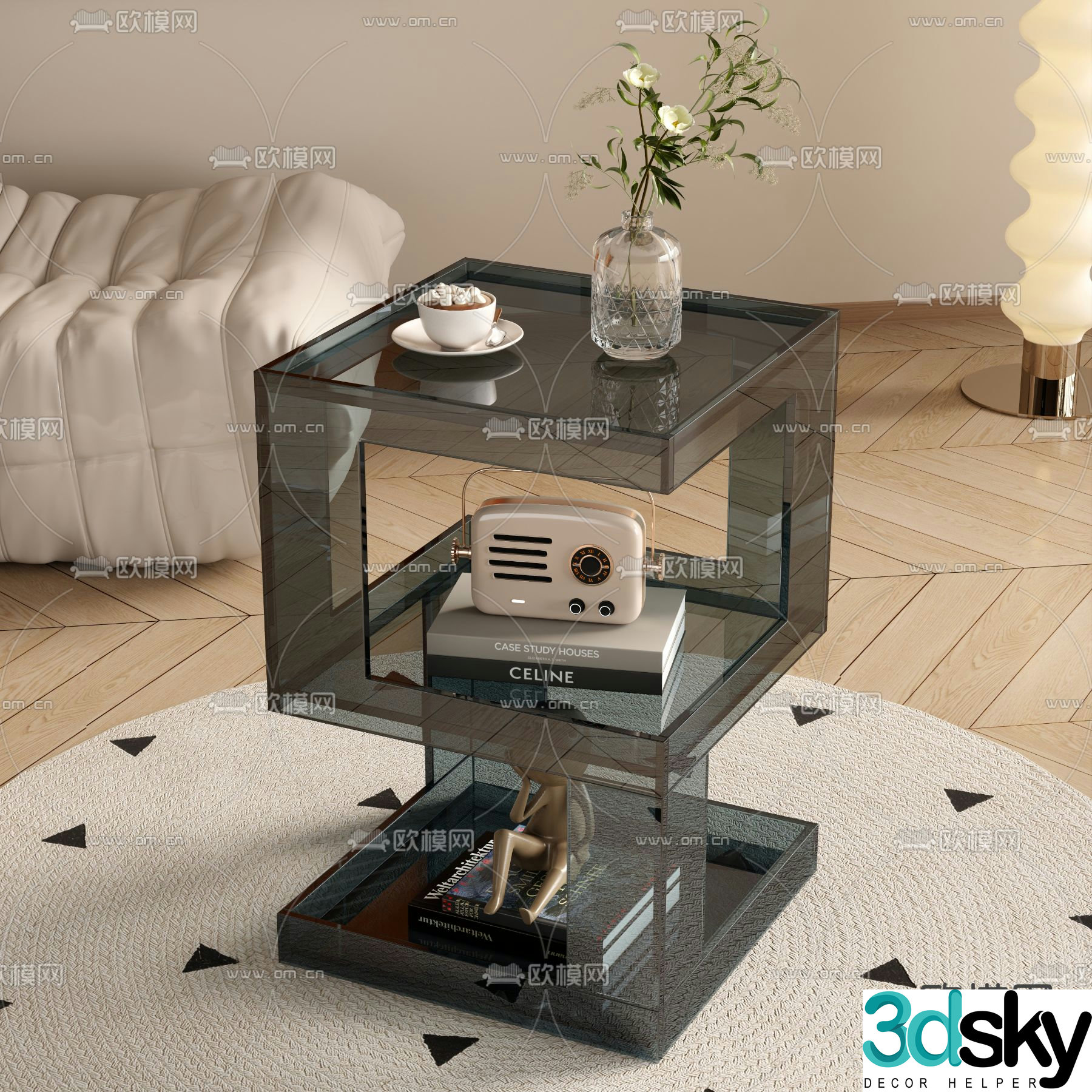 Light luxury acrylic angle table side table 3D model