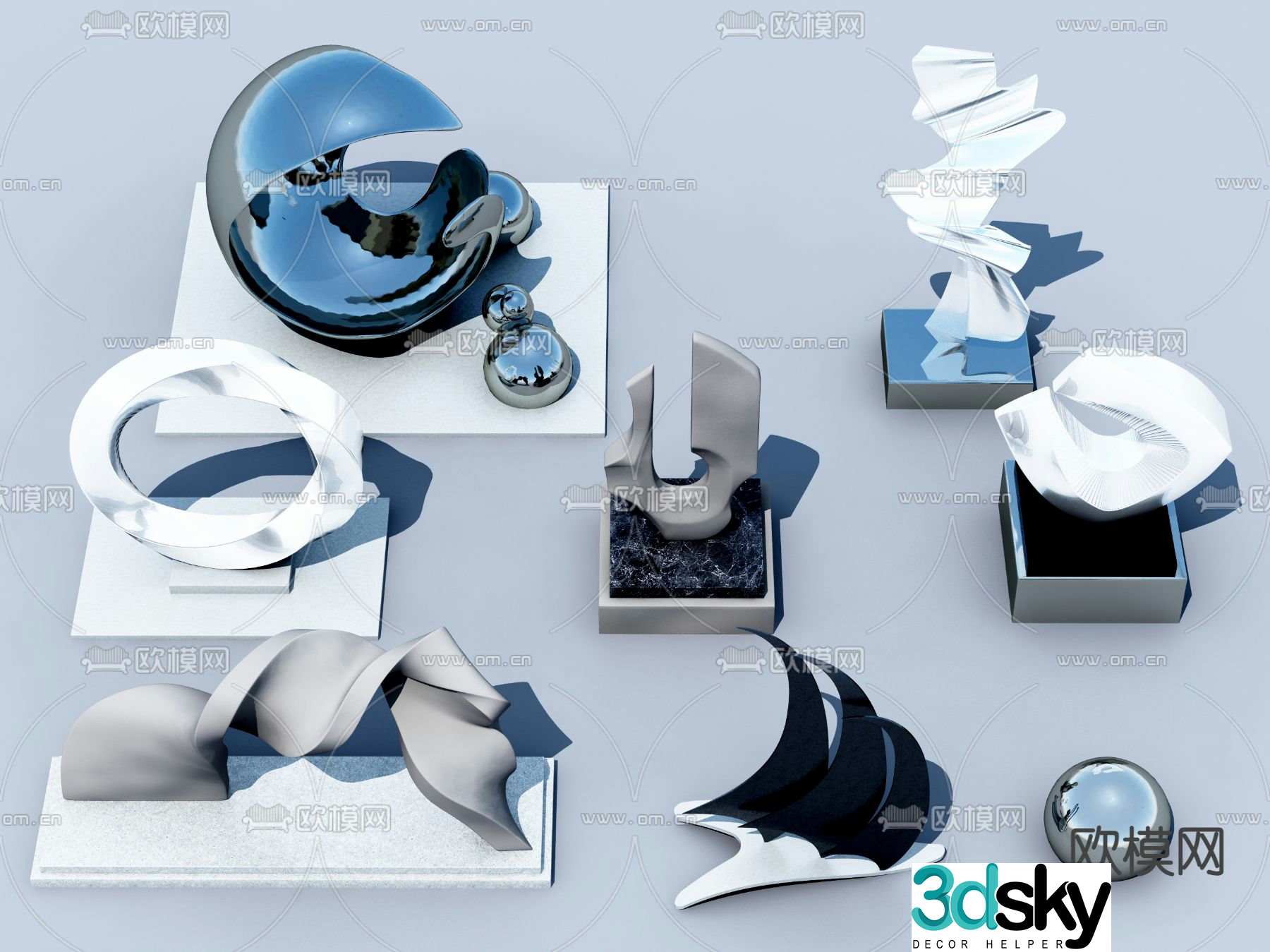Modern urban metal sculpture landscape sketch 3D model