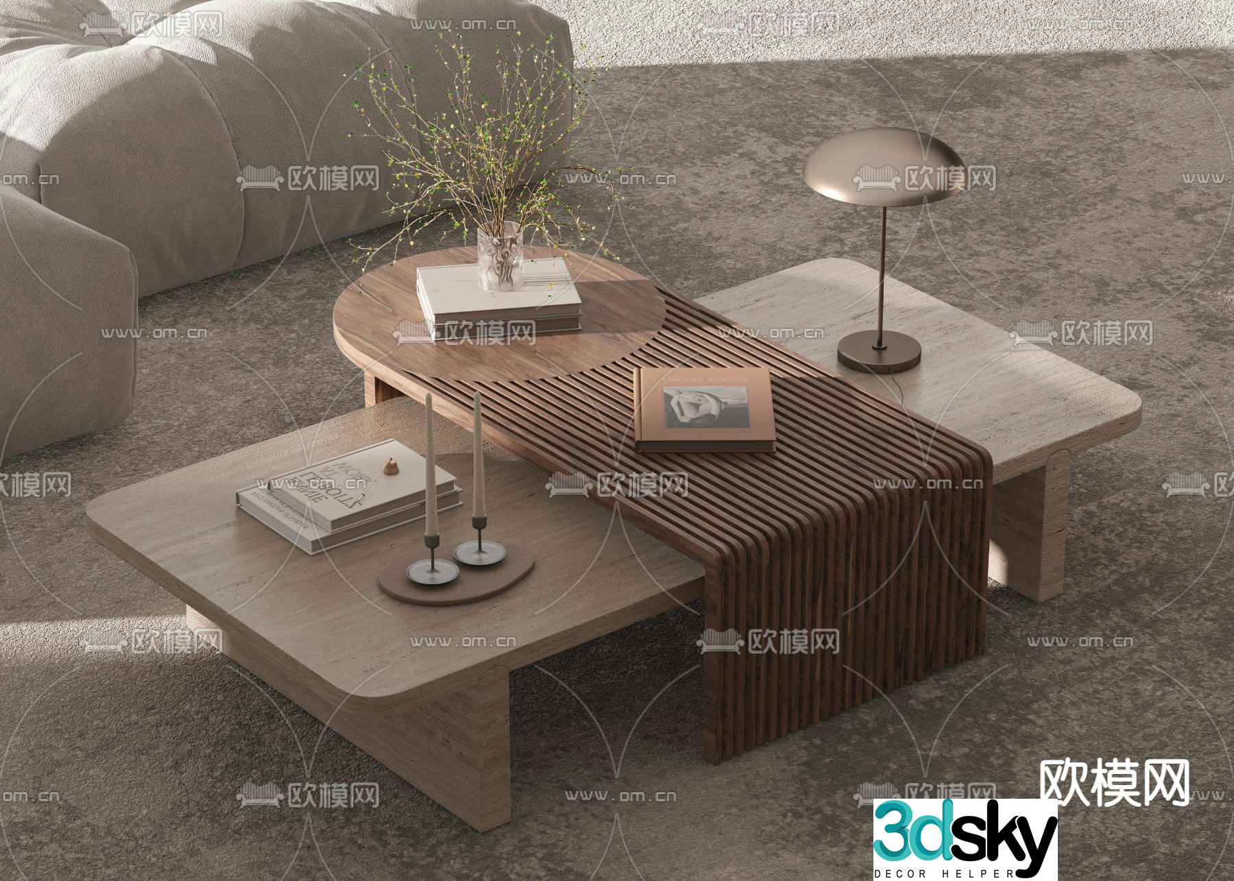 Wabi-sabi solid wood coffee table 3d model