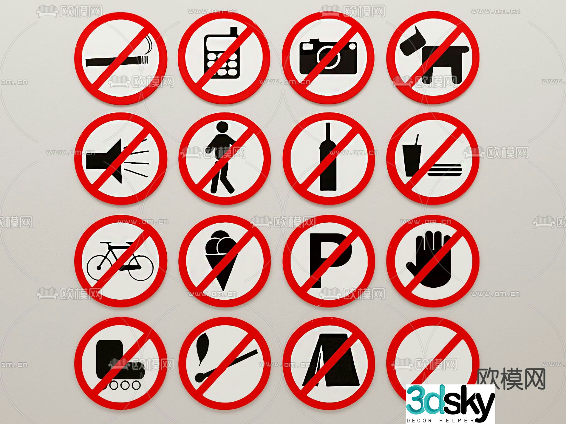 Public signs, signs, prohibited signs 3d model