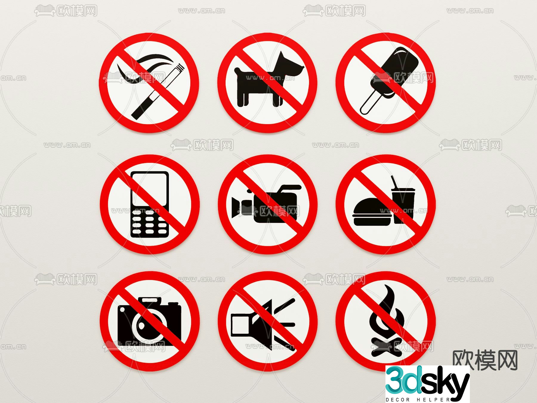 Public signs, signs, prohibited signs 3d model