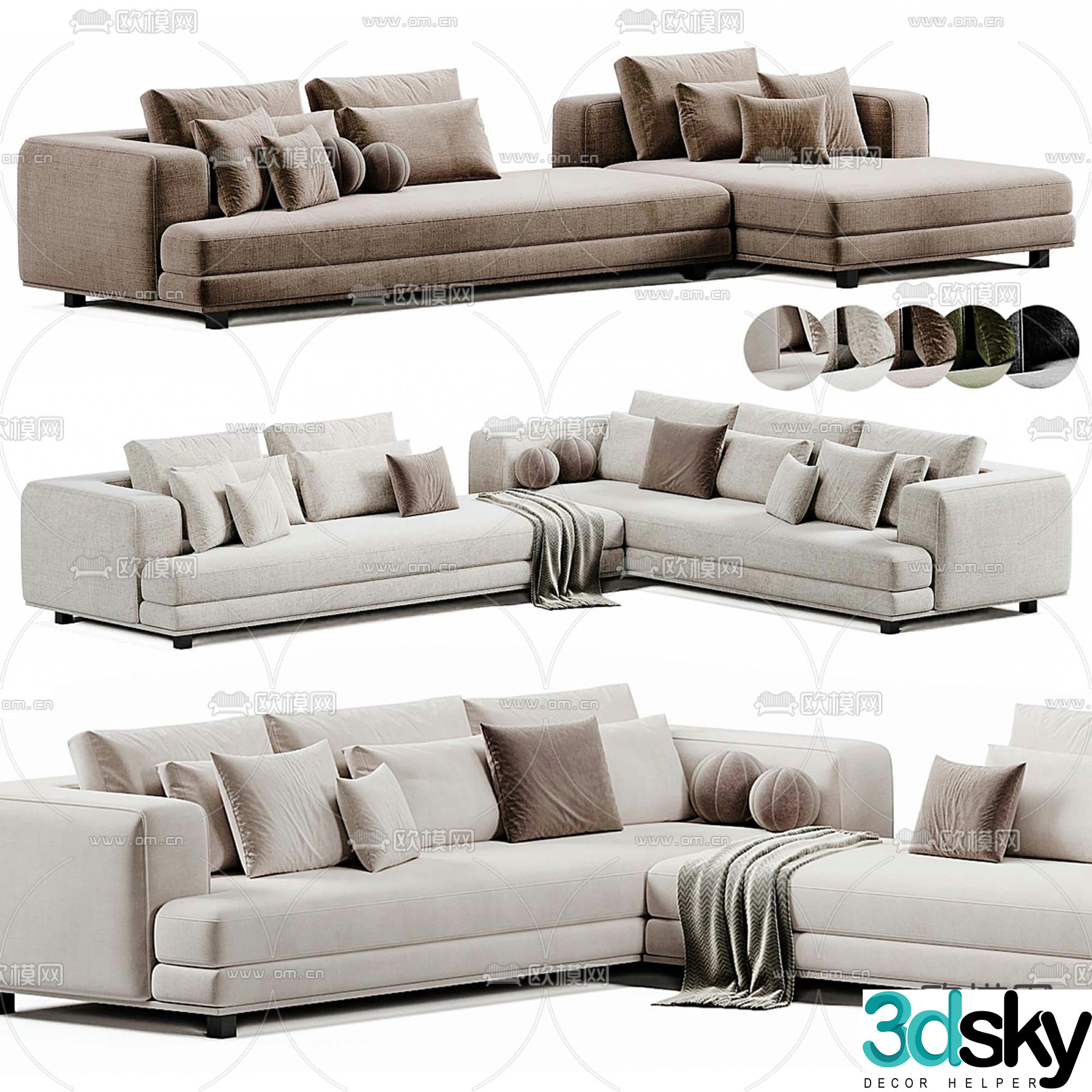 Maxalto modern multi-seater sofa corner sofa 3d model