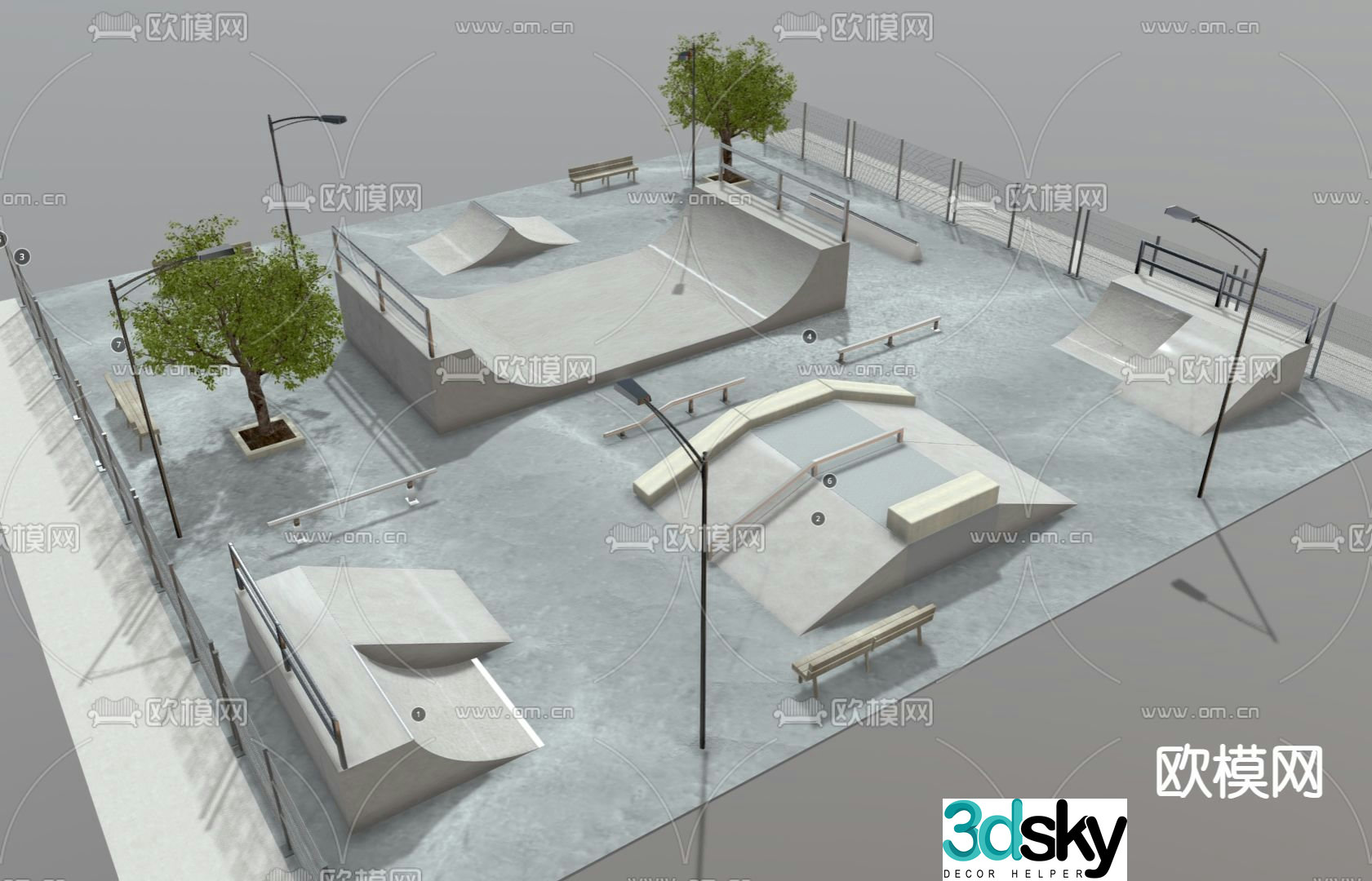 roller skating park skate park pocket park 3d model