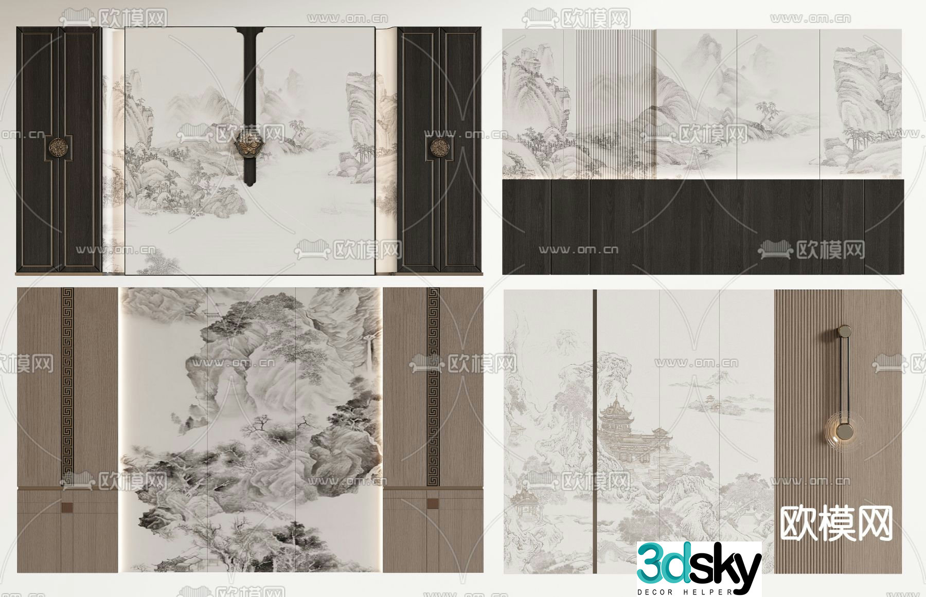 New Chinese style sofa background wall 3d model
