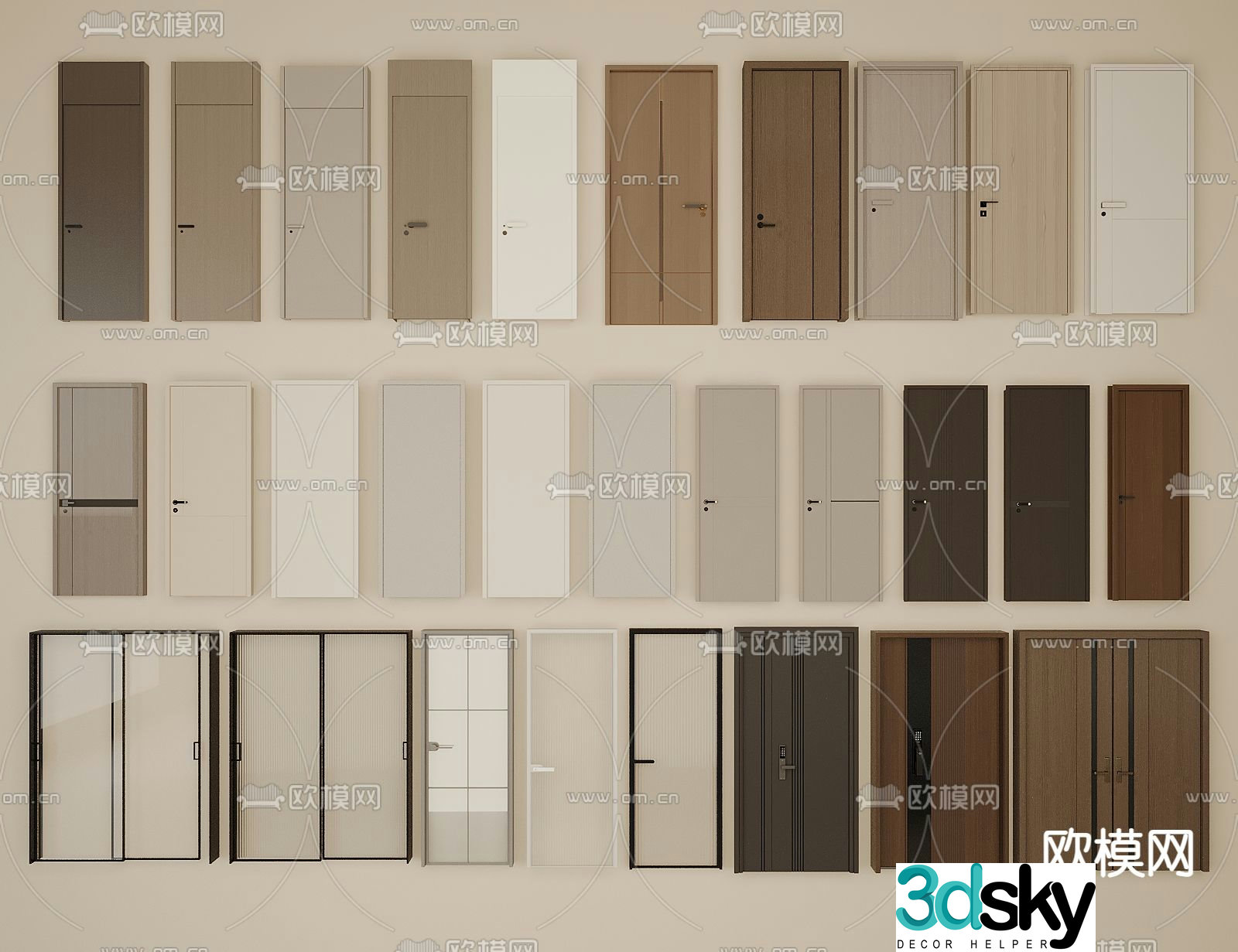 Modern bedroom door single-open door 3d model