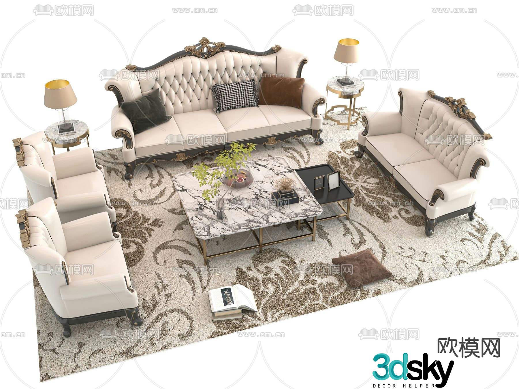 French sectional sofa 3d model