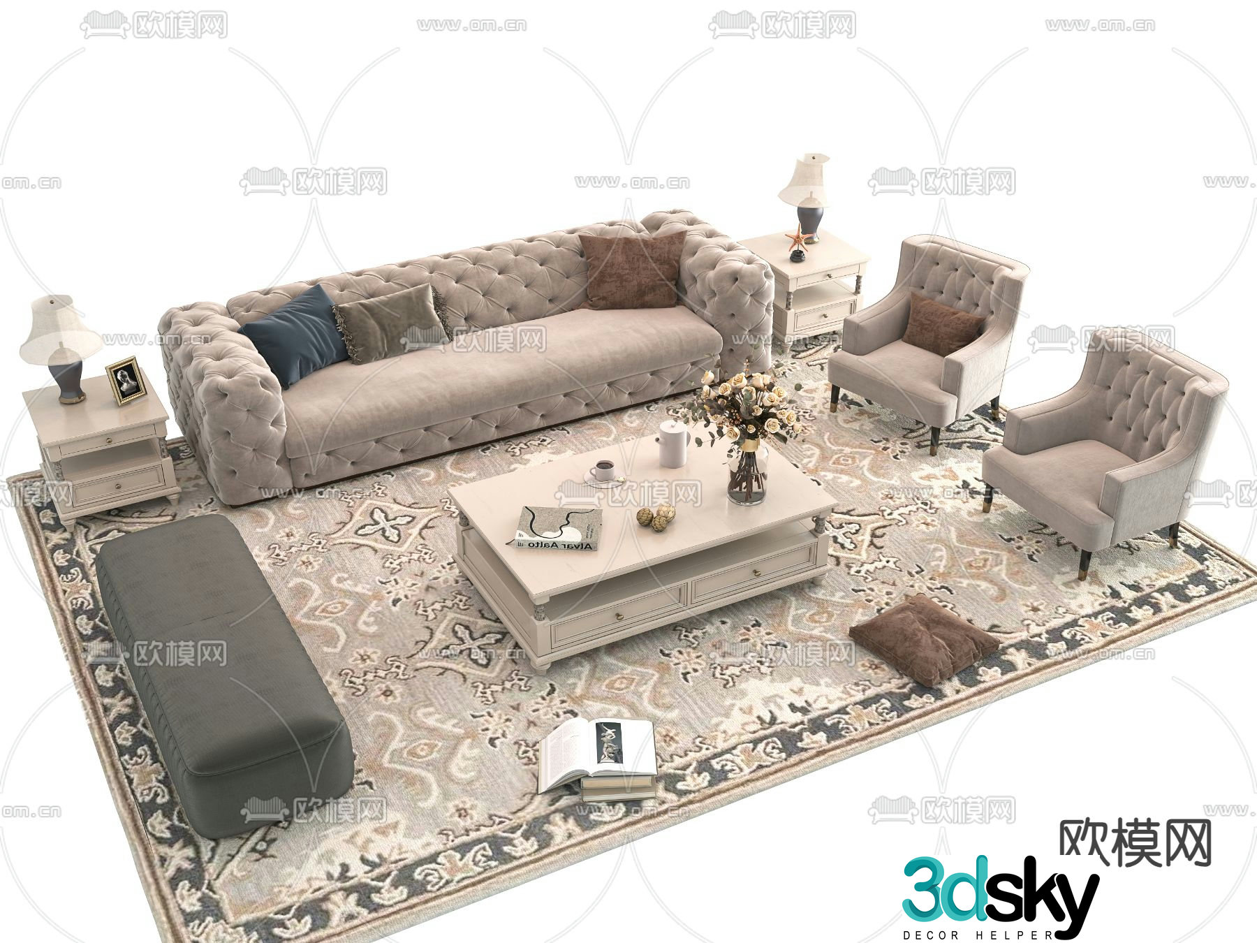 French sectional sofa 3d model