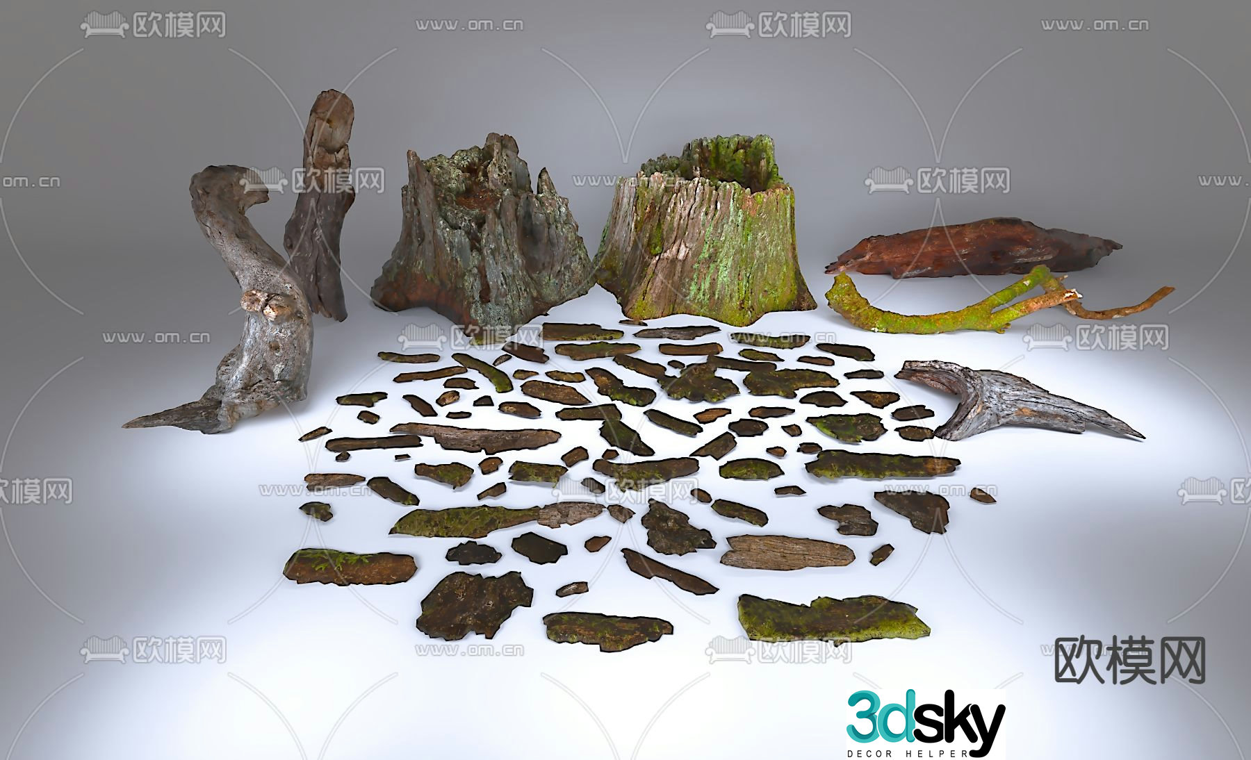 Dead tree sketch tree stump rotten wood 3d model