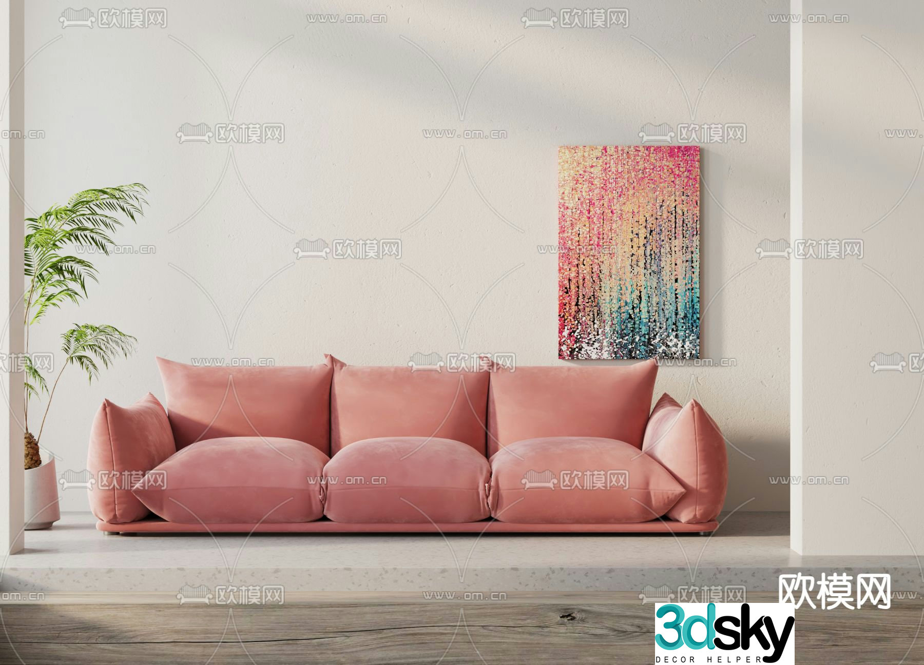Marenco upholstered sofa three seater sofa 3d model