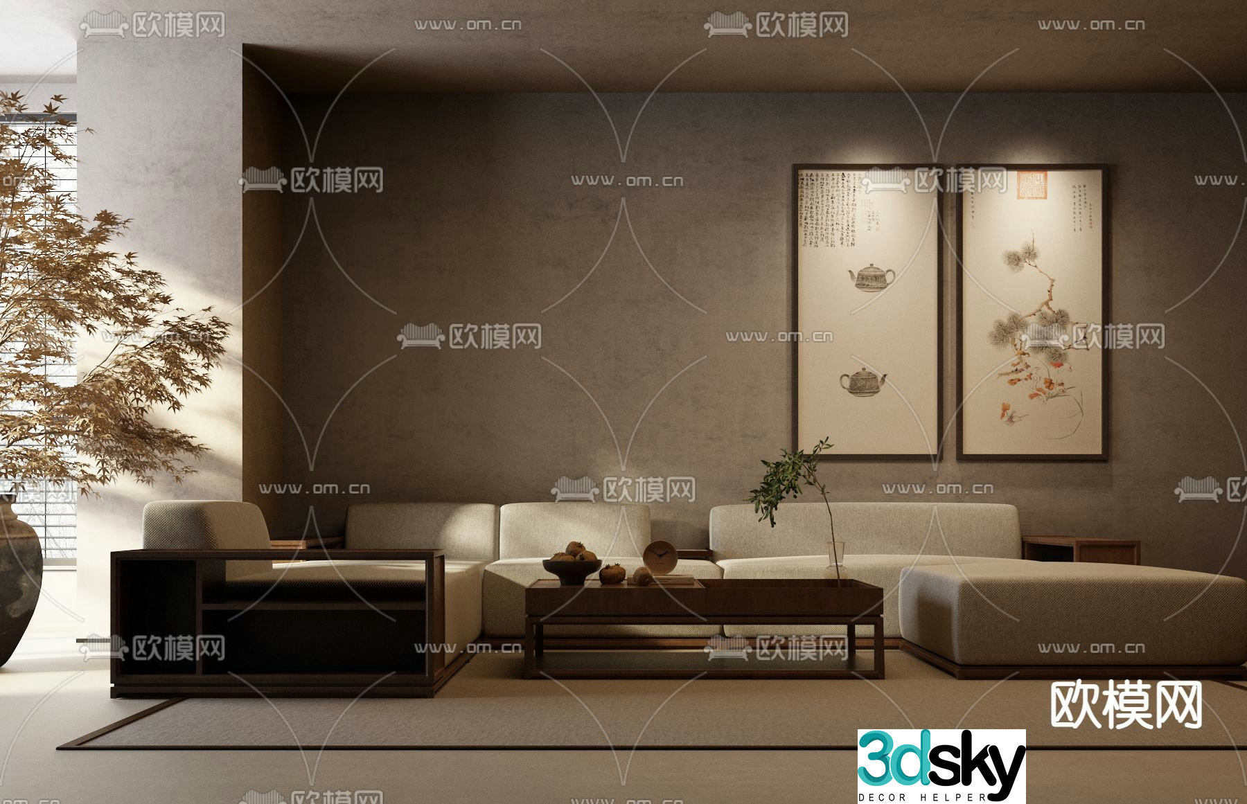 New Chinese style modular sofa 3d model
