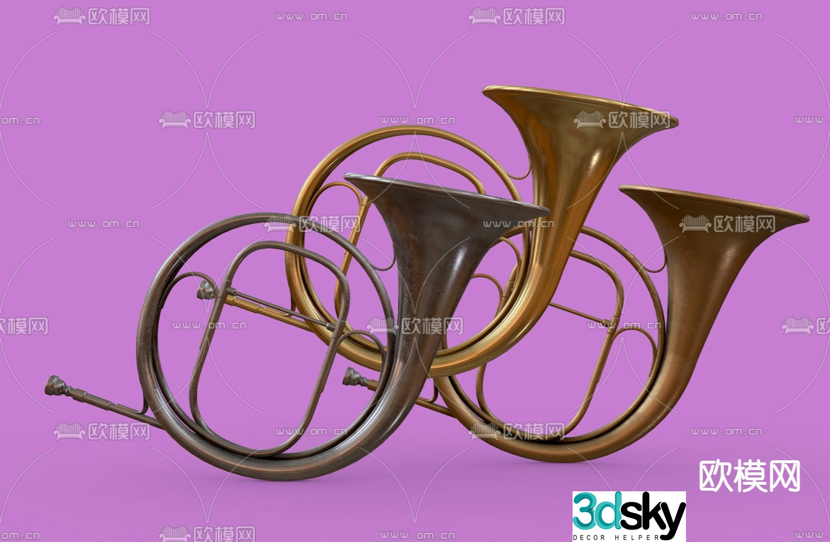 European trumpet horn musical instrument 3d model