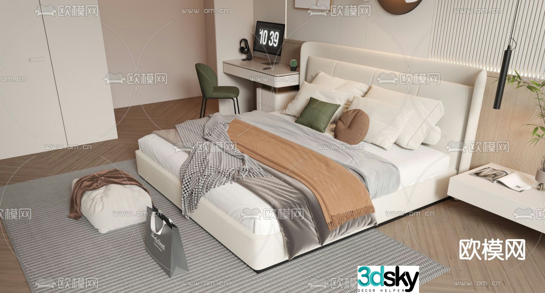 Modern double bed 3d model