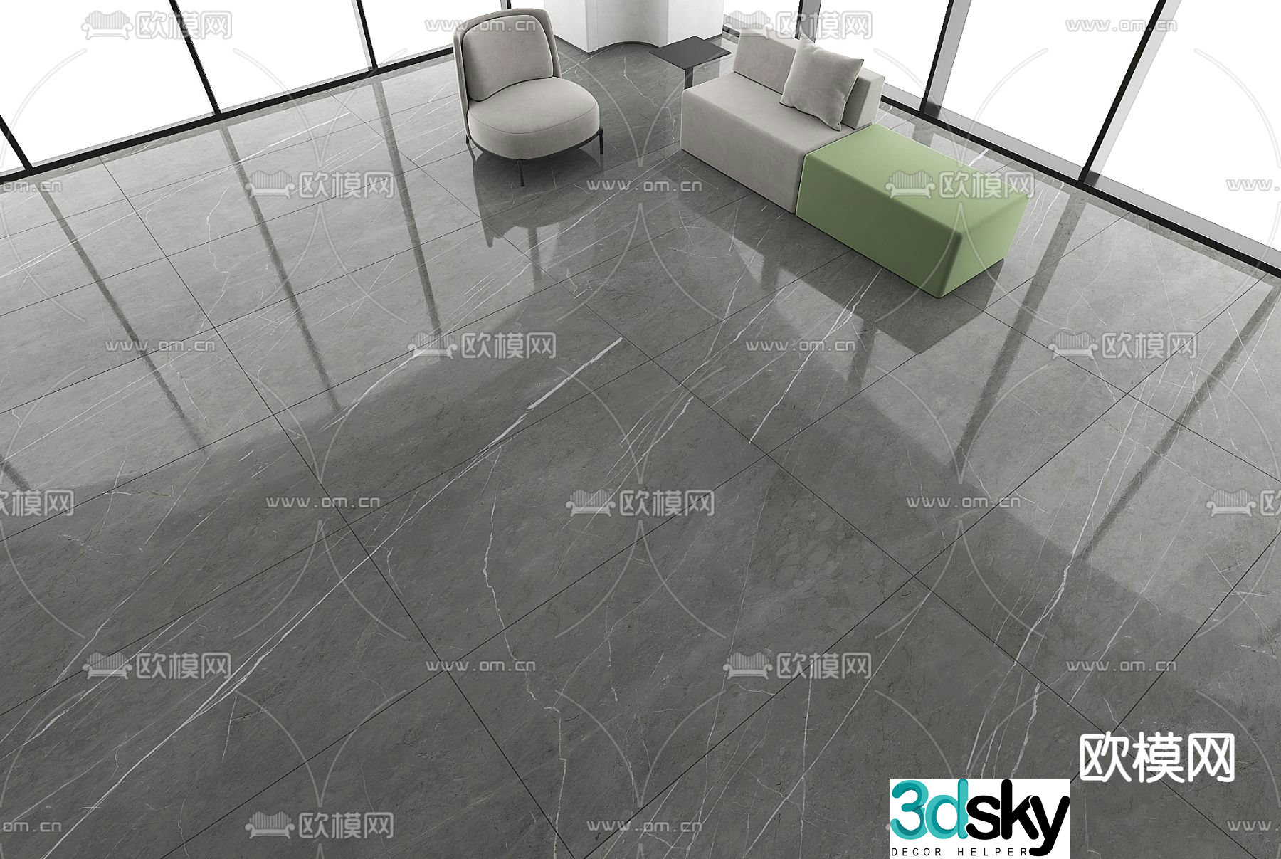 Gray marble floor tiles strip floor tiles glossy tiles 3d model