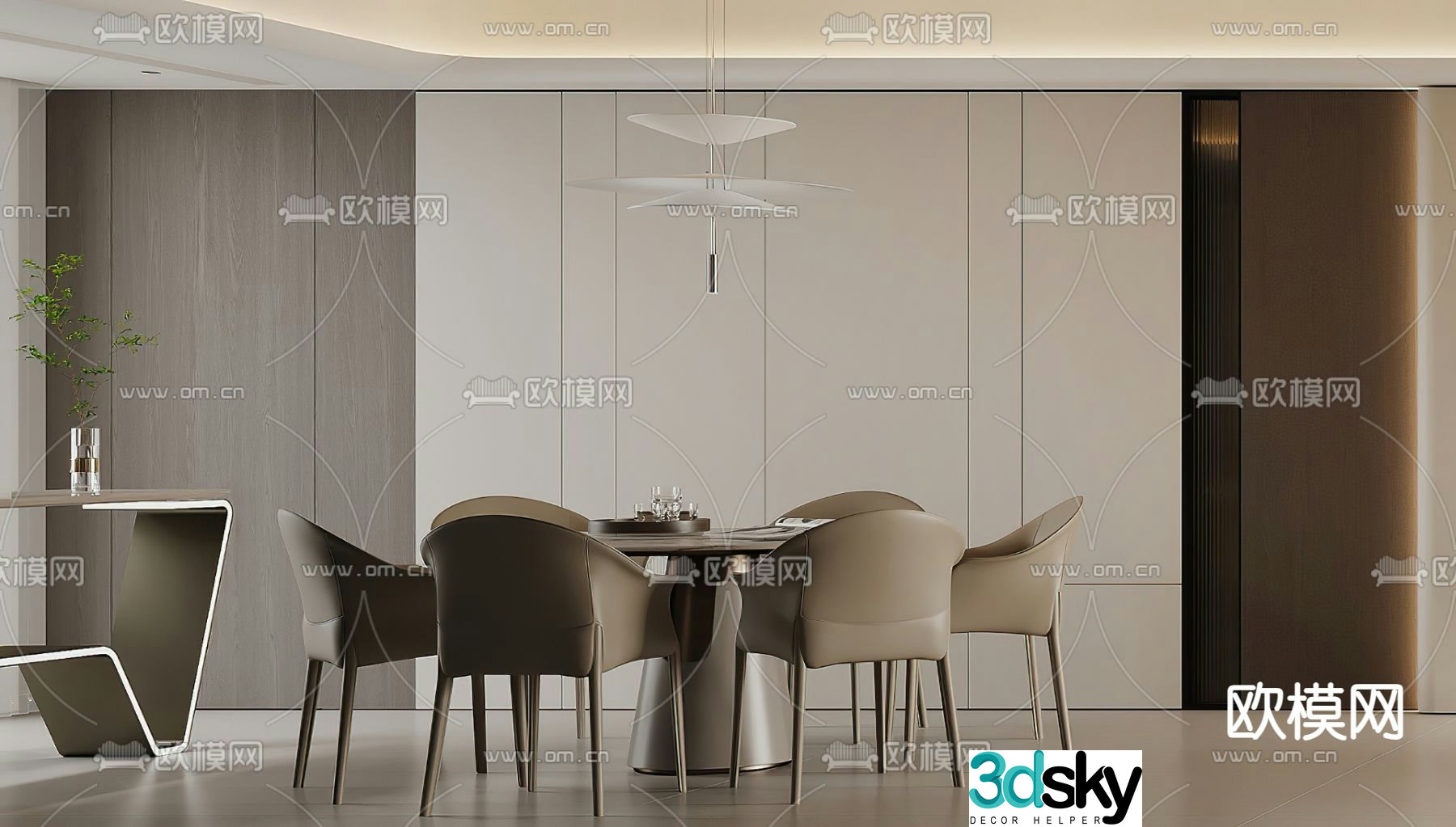Round dining table and chairs 3d model
