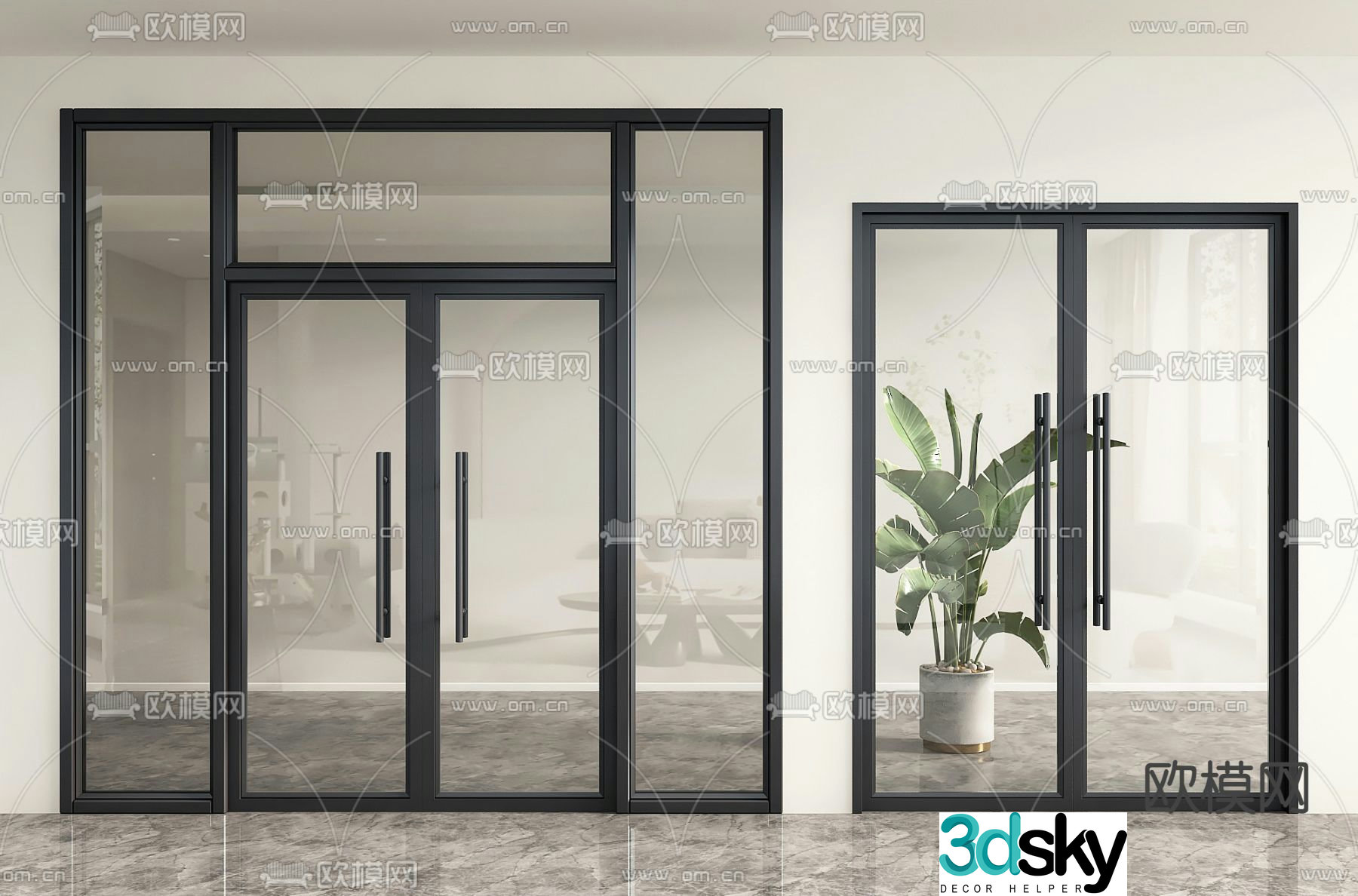 Glass door double door 3D model