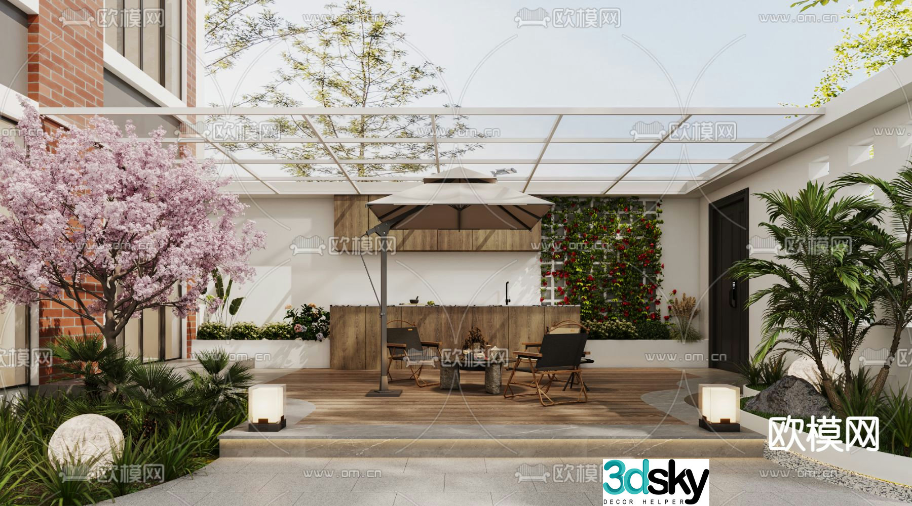 Villa courtyard patio garden 3d model