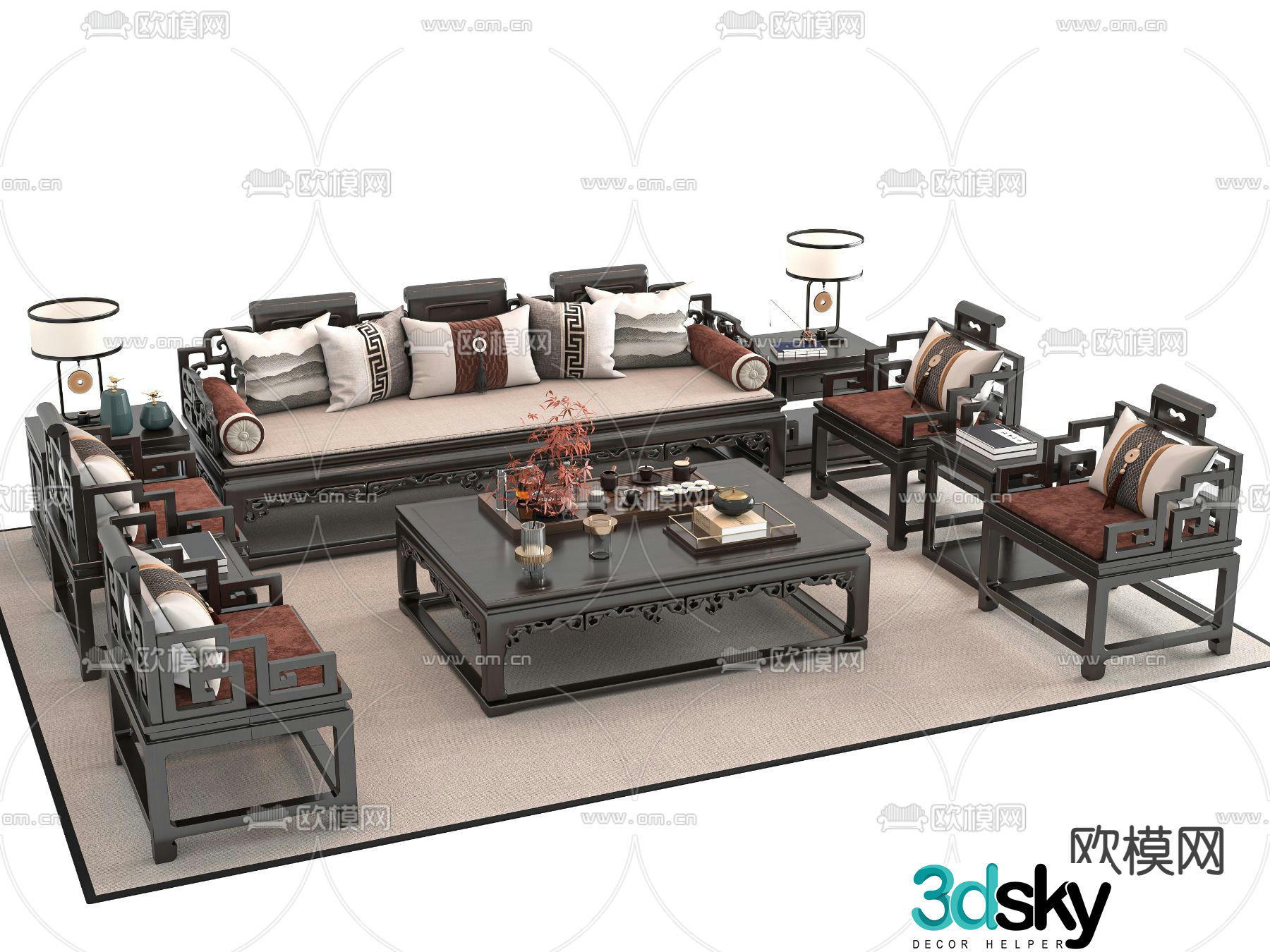 New Chinese style modular sofa 3d model