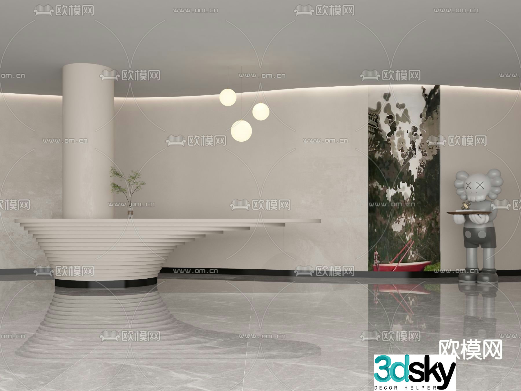 Modern front desk reception desk service desk 3d model