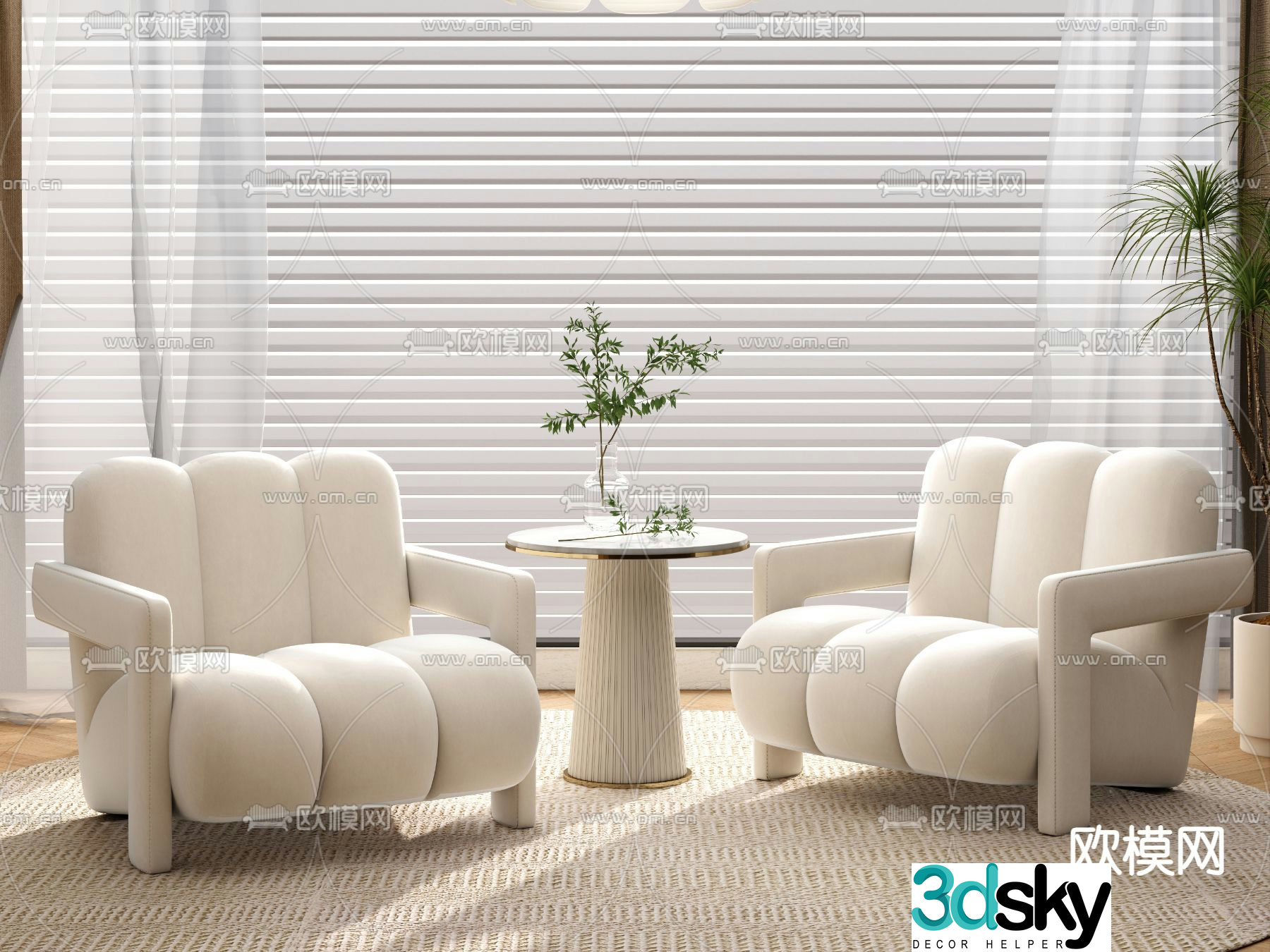 Cream style sofa chair leisure chair table 3d model