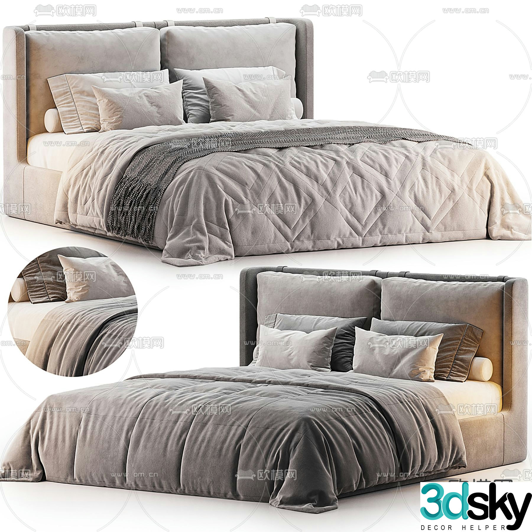 Modern double bed 3d model